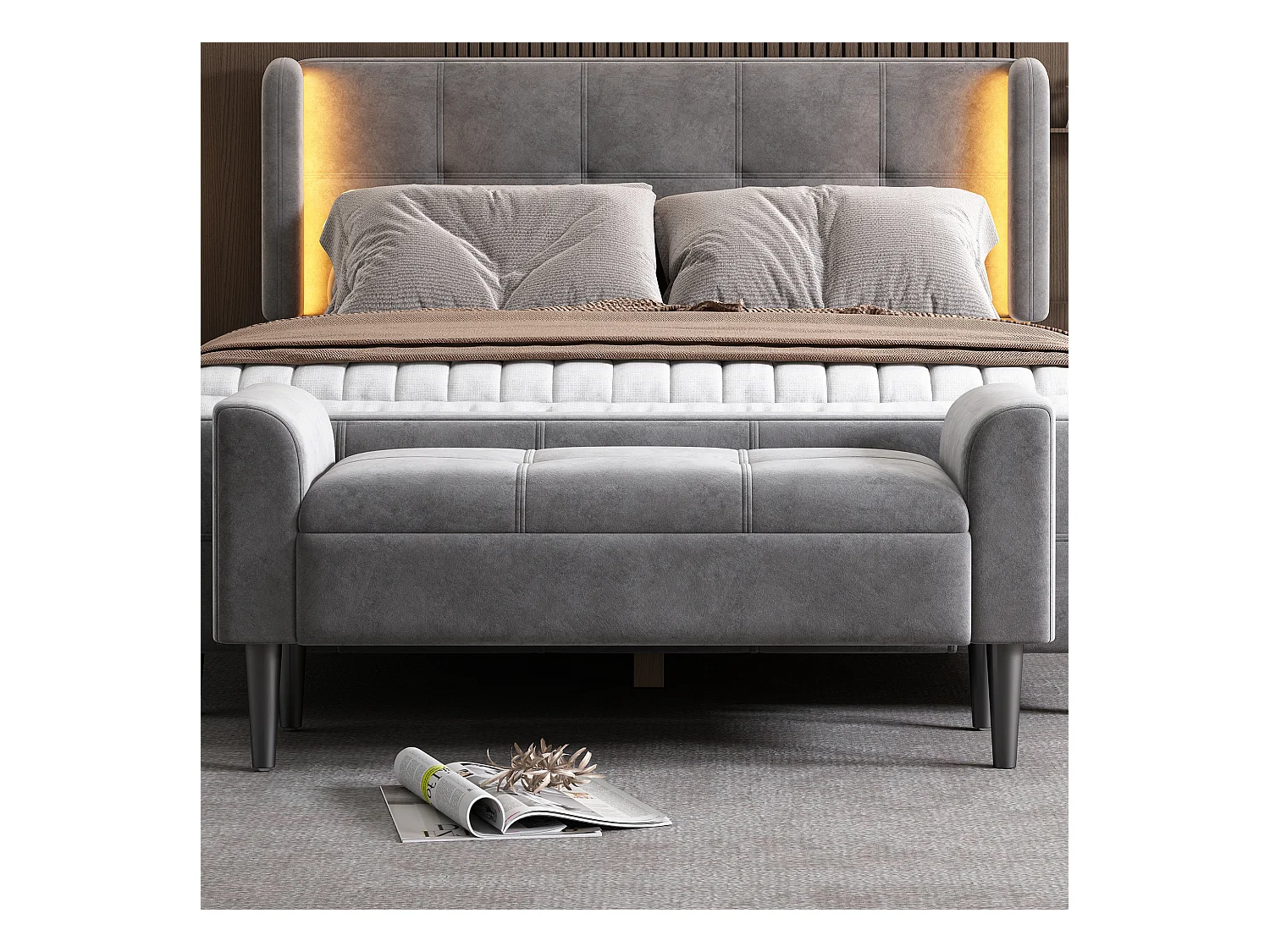 Banquettes rembourrées avec accoudoirs,bancs de lit,tabourets de lit,bancs de chambre,MDF