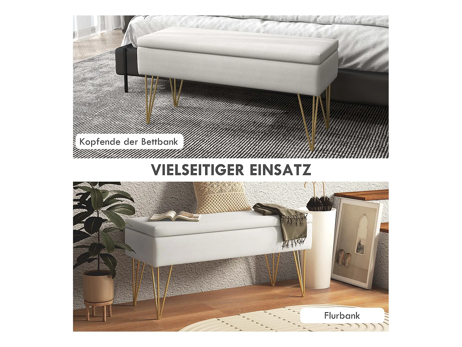 Gestoffeerde bank met opbergruimte,linnenlook,bedbank met stalen poten