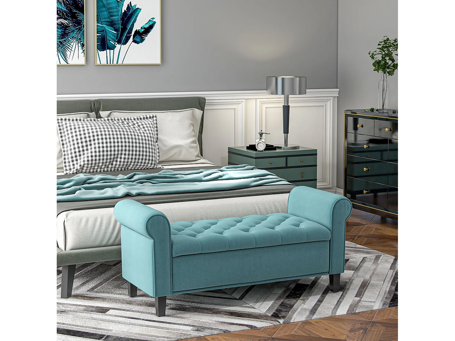 Gestoffeerde bank,bedbank,fluweellook,halbank met opbergruimte,126x48,5x47cm