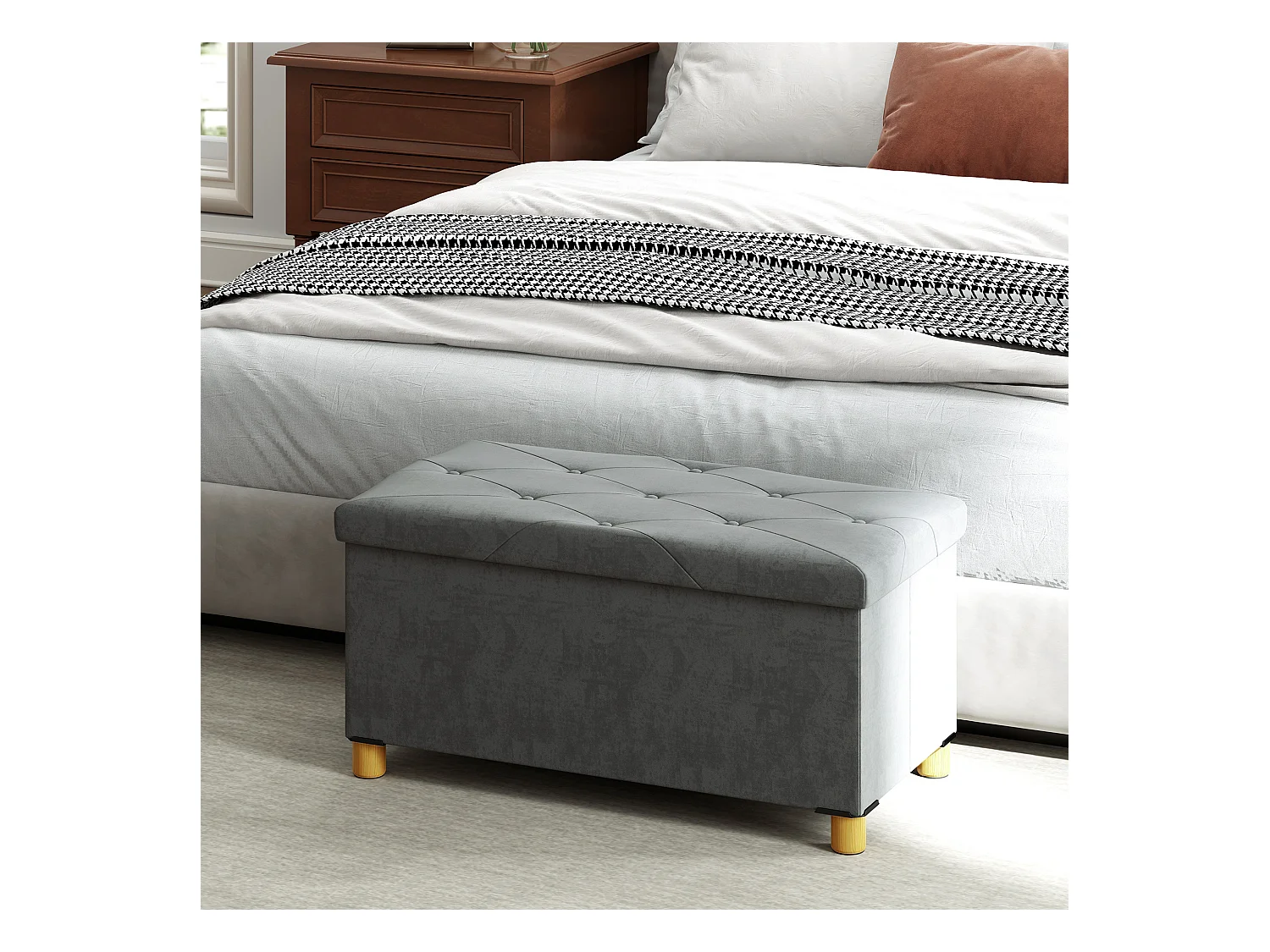 Banc avec rangement,banc rembourré pliable,aspect velours,siège coffre,76x38x38cm gris