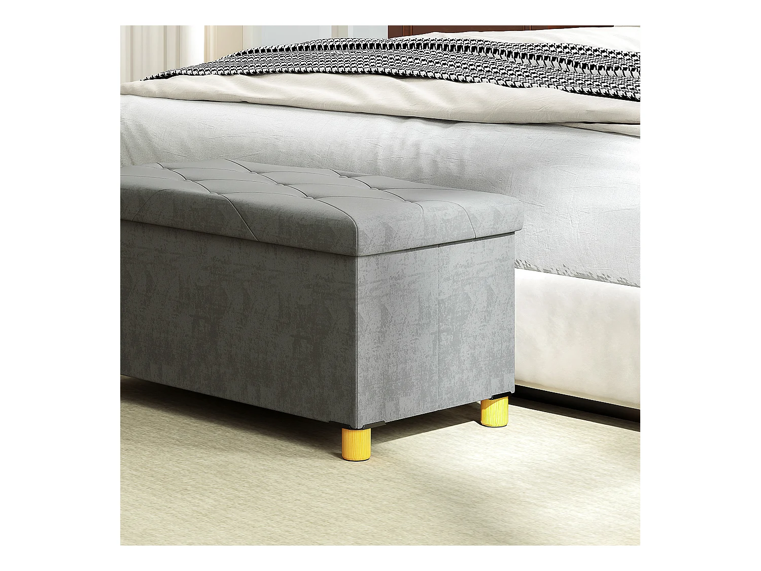 Banc avec rangement,banc rembourré pliable,aspect velours,siège coffre,76x38x38cm gris