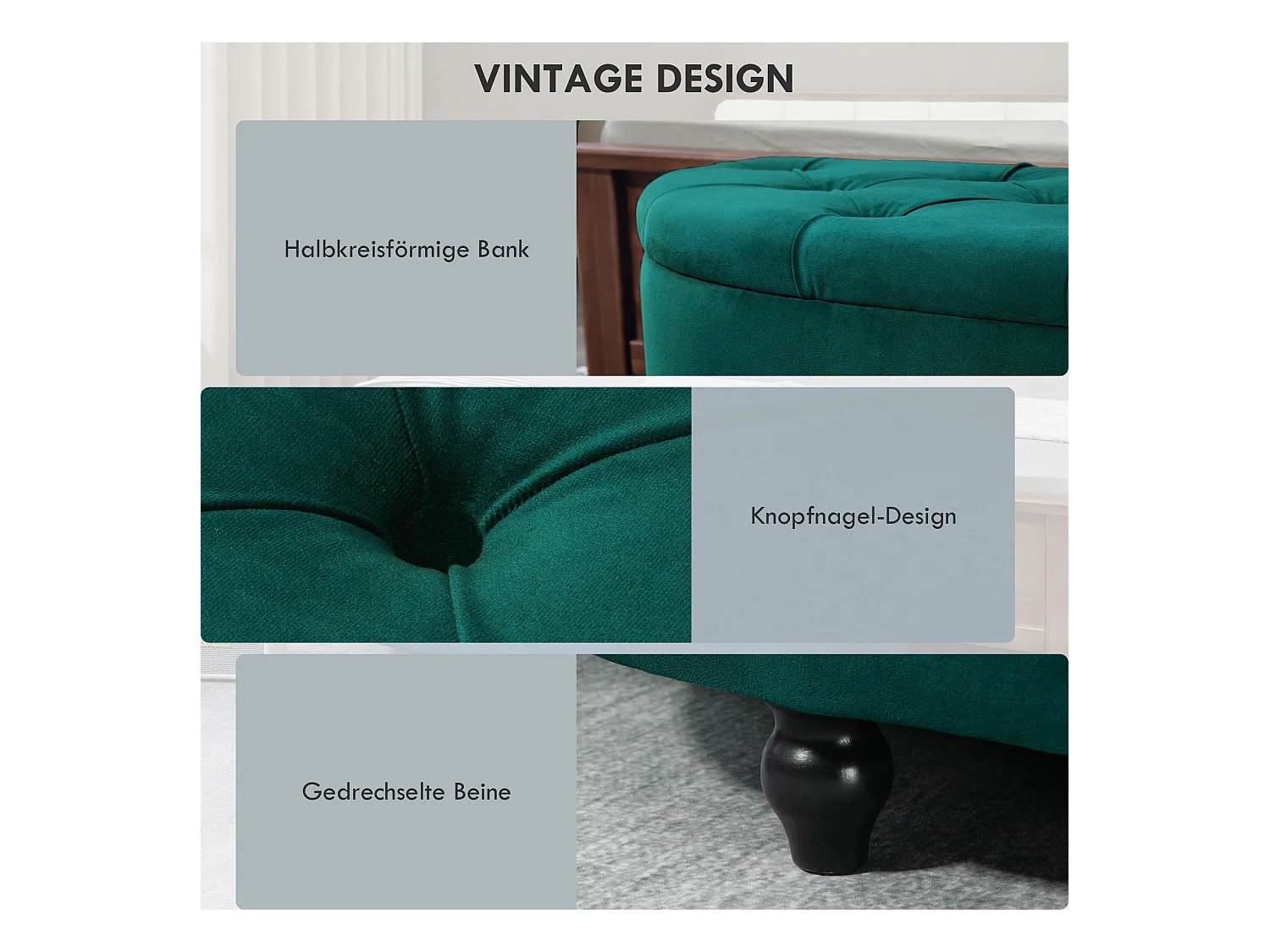 Banco con almacenaje y tapa abierta,banco tapizado de madera de caucho,tacto terciopelo