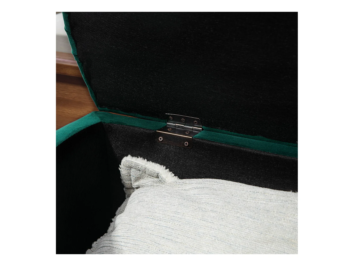 Banco con almacenaje y tapa abierta,banco tapizado de madera de caucho,tacto terciopelo