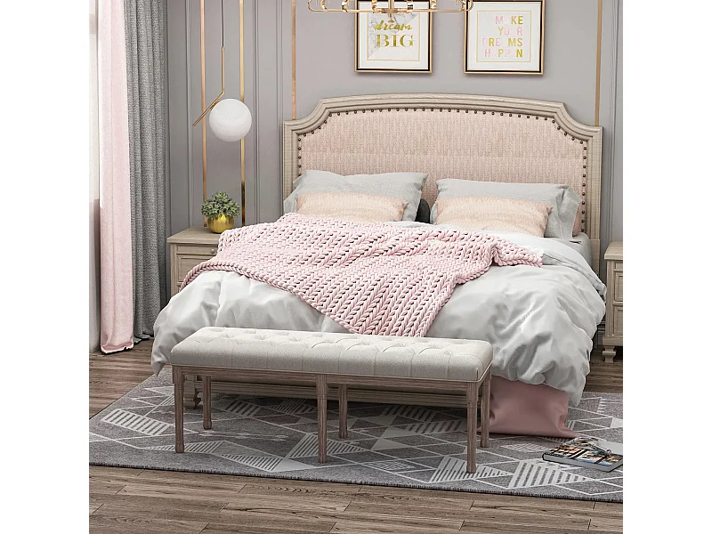 Gestoffeerde bank,loungebank Vintage Retro Kruk met Knopen,Linnen,Hout,142 x 47 x 51 cm