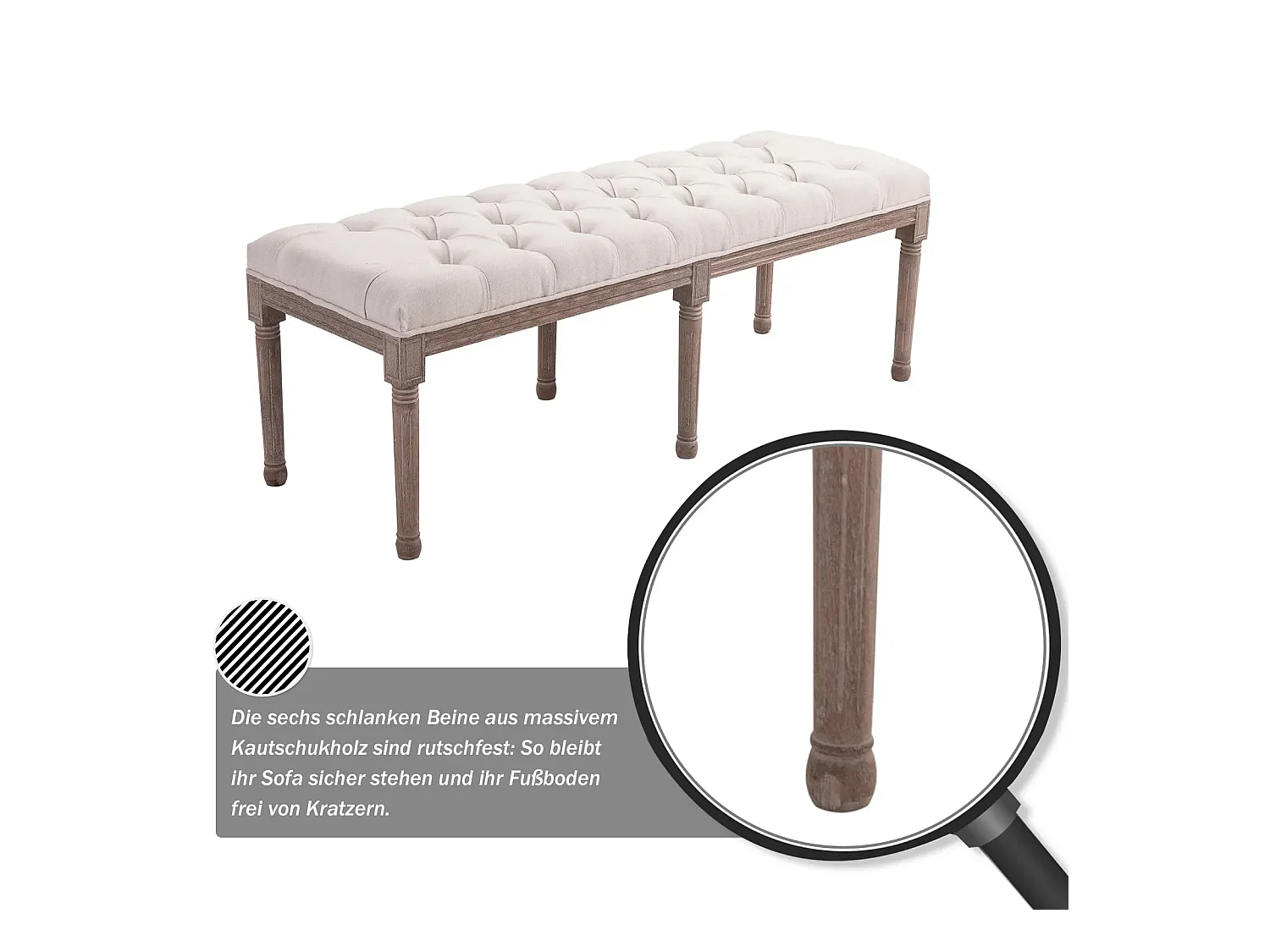 Banc rembourré,tabouret de salon,vintage rétro avec boutons,bois de lin1 42x47x51cm