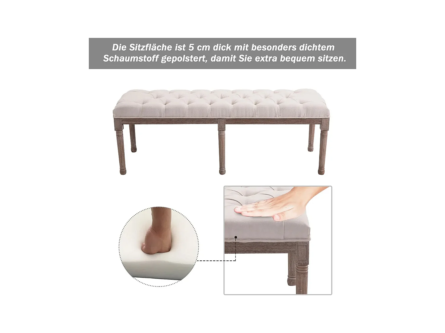 Banc rembourré,tabouret de salon,vintage rétro avec boutons,bois de lin1 42x47x51cm