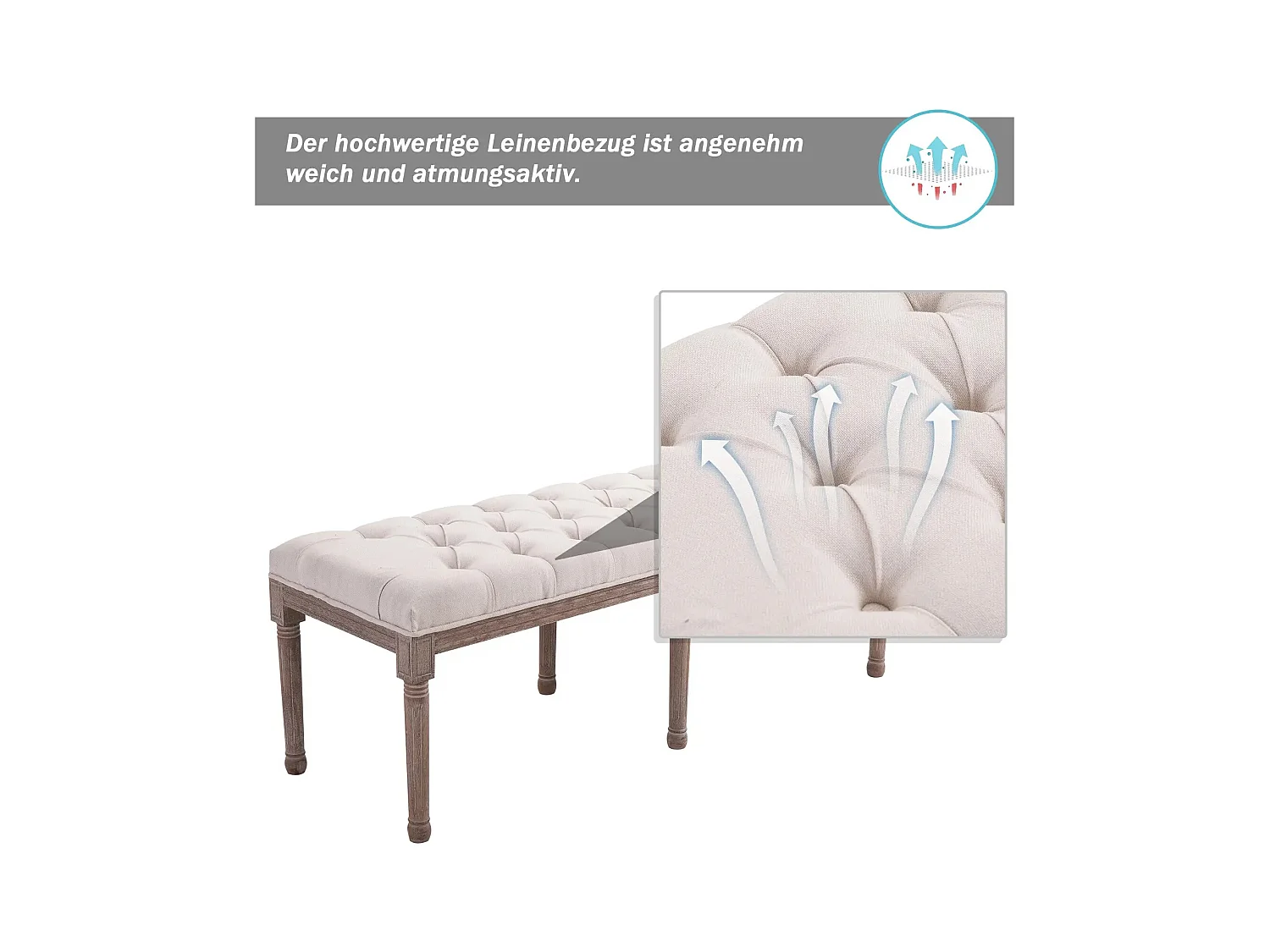 Banc rembourré,tabouret de salon,vintage rétro avec boutons,bois de lin1 42x47x51cm