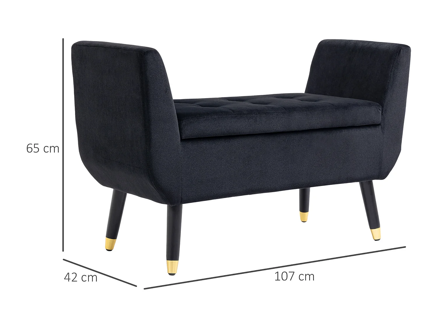 Luxe gestoffeerde bank met opbergruimte & armleuningen,fluweelachtig polyester,rubberhout