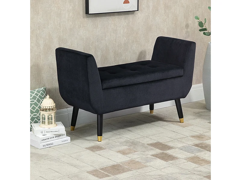 Banc rembourré de luxe avec espace de rangement et accoudoirs,velours,107x42x65cm