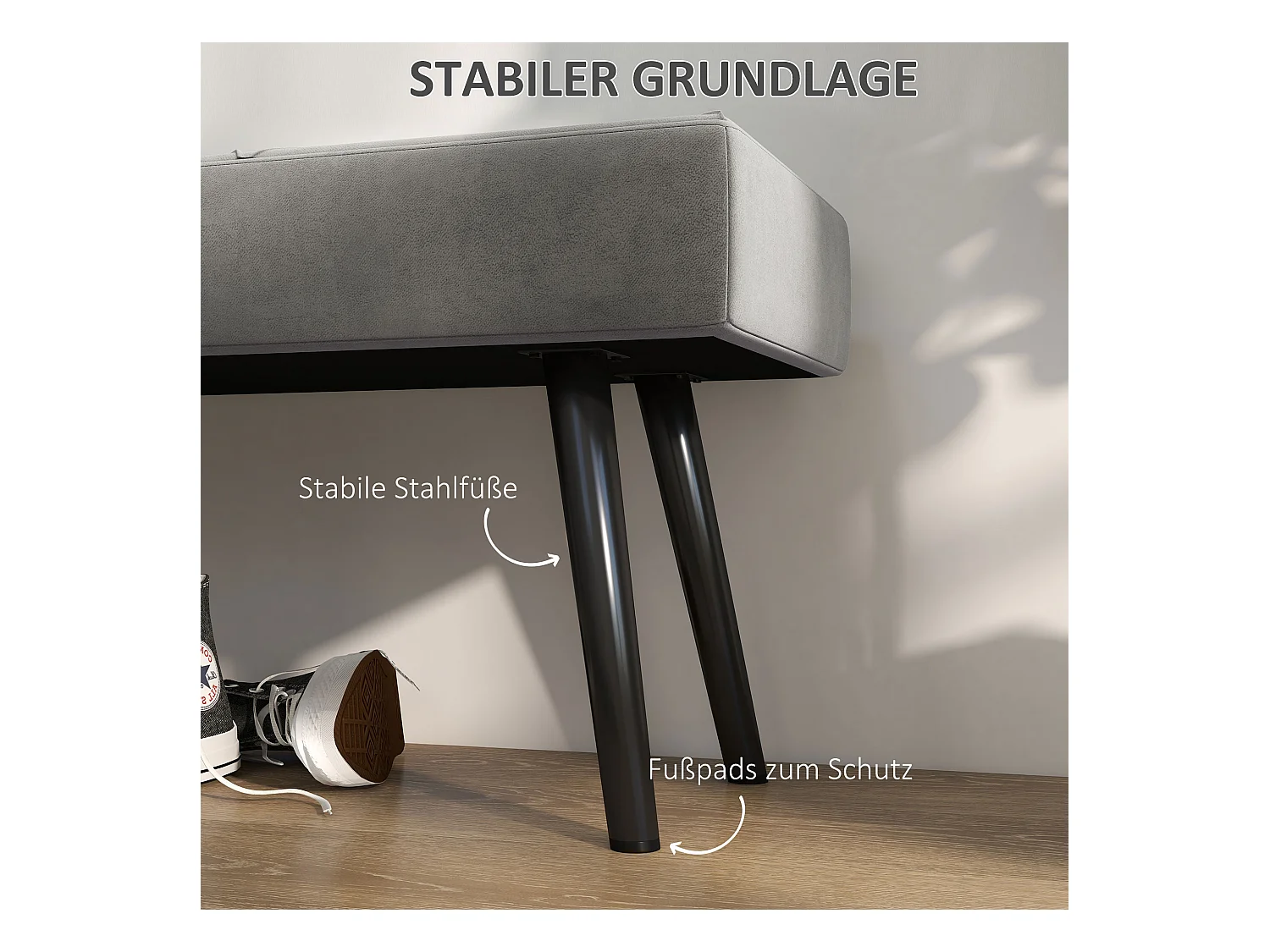 Polsterbank Samtoptik Sitzbank Bettbank Flurbank X-Muster bis 120 kg grau 100x36x45 cm