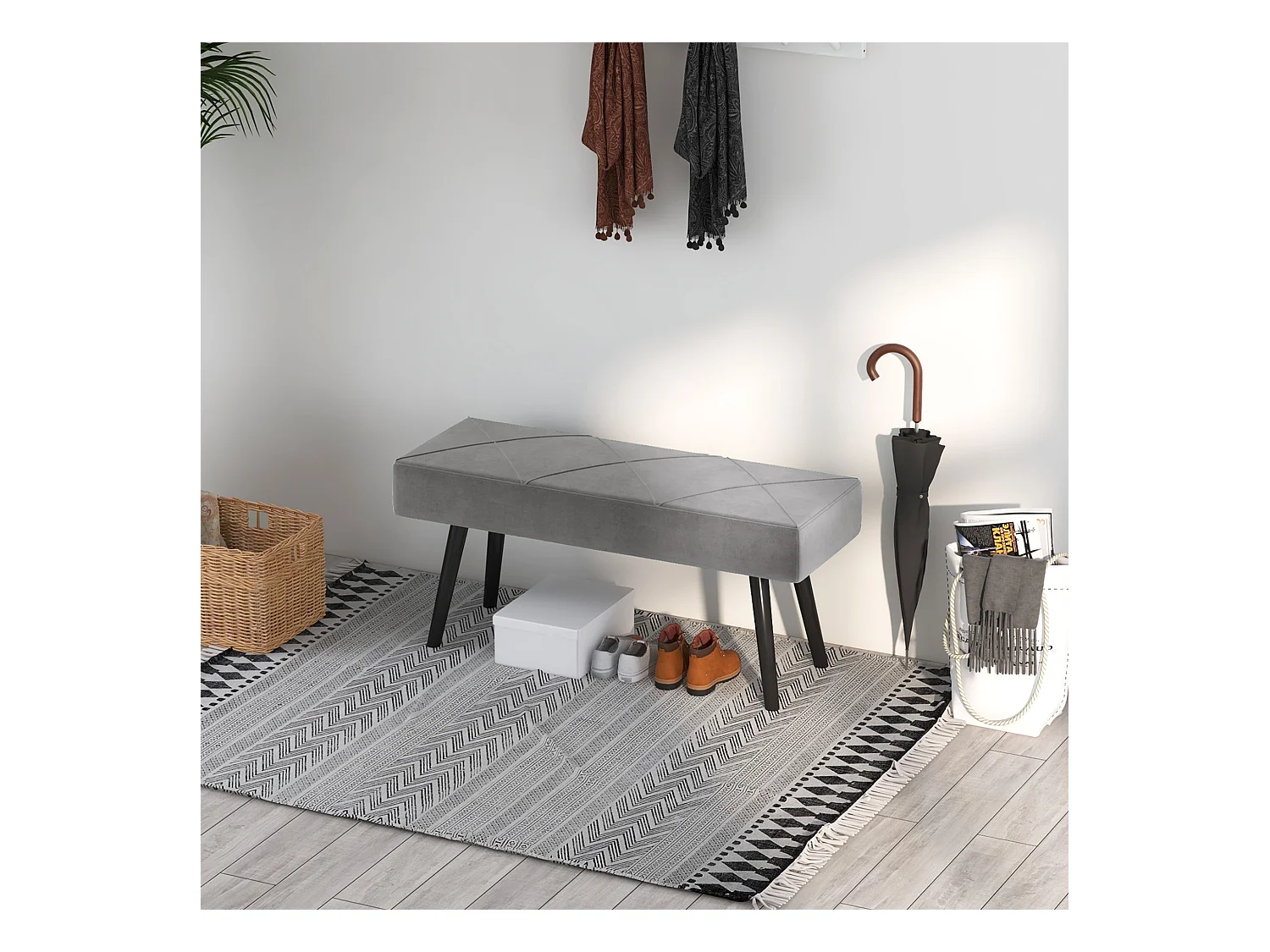 Polsterbank Samtoptik Sitzbank Bettbank Flurbank X-Muster bis 120 kg grau 100x36x45 cm