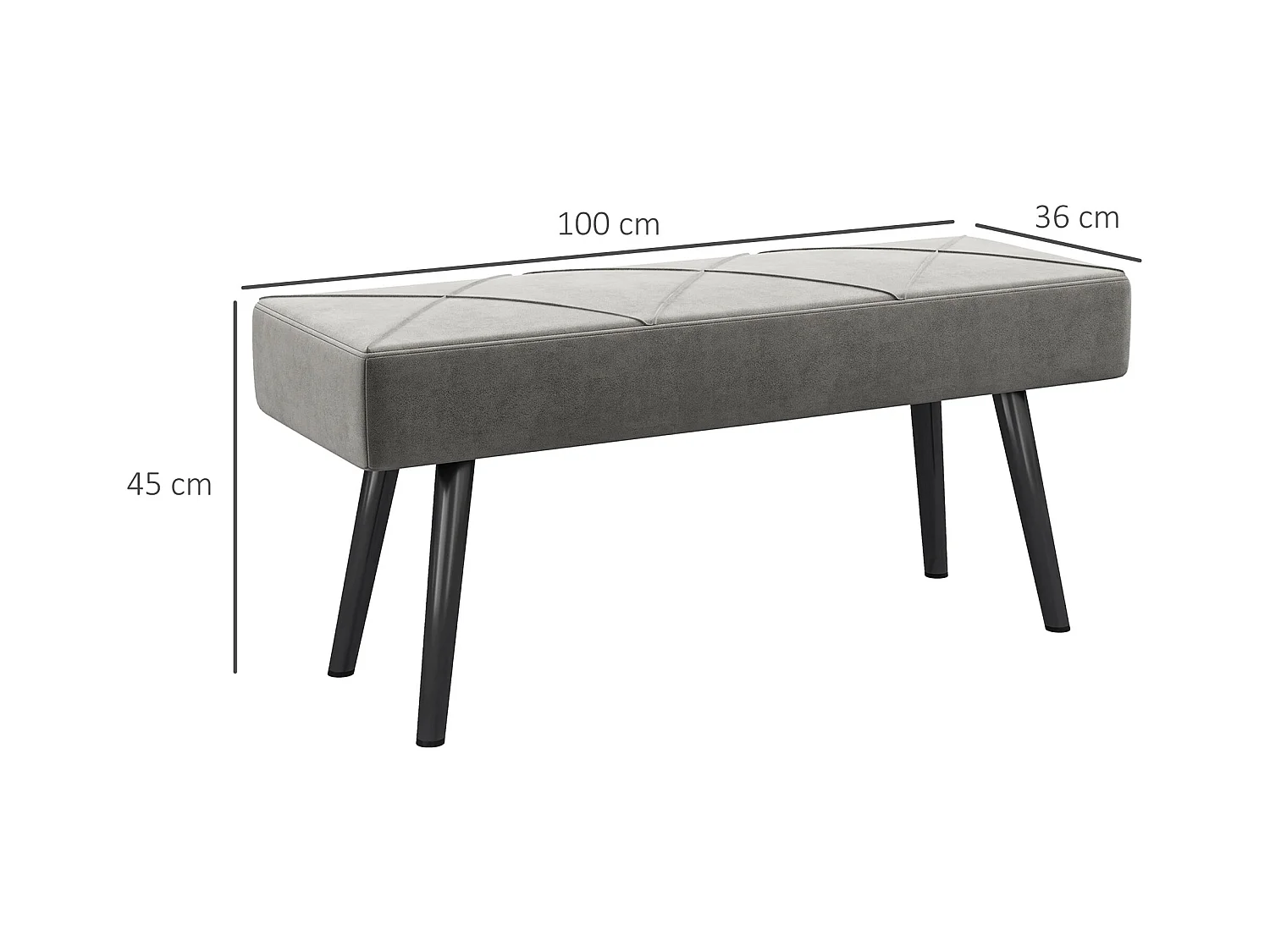 Banco tapizado,aspecto de terciopelo,banco,banco de cama,banco de pasillo,patrón en X Hasta 120 kg,gris,100 x 36 x 45 cm