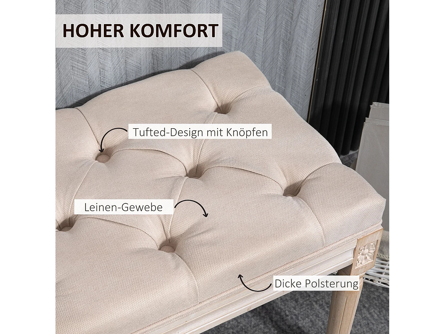 Vintage gestoffeerde bank,117 x 40 x 48 cm,bank,bedbank,slaapkamerbank met knopen