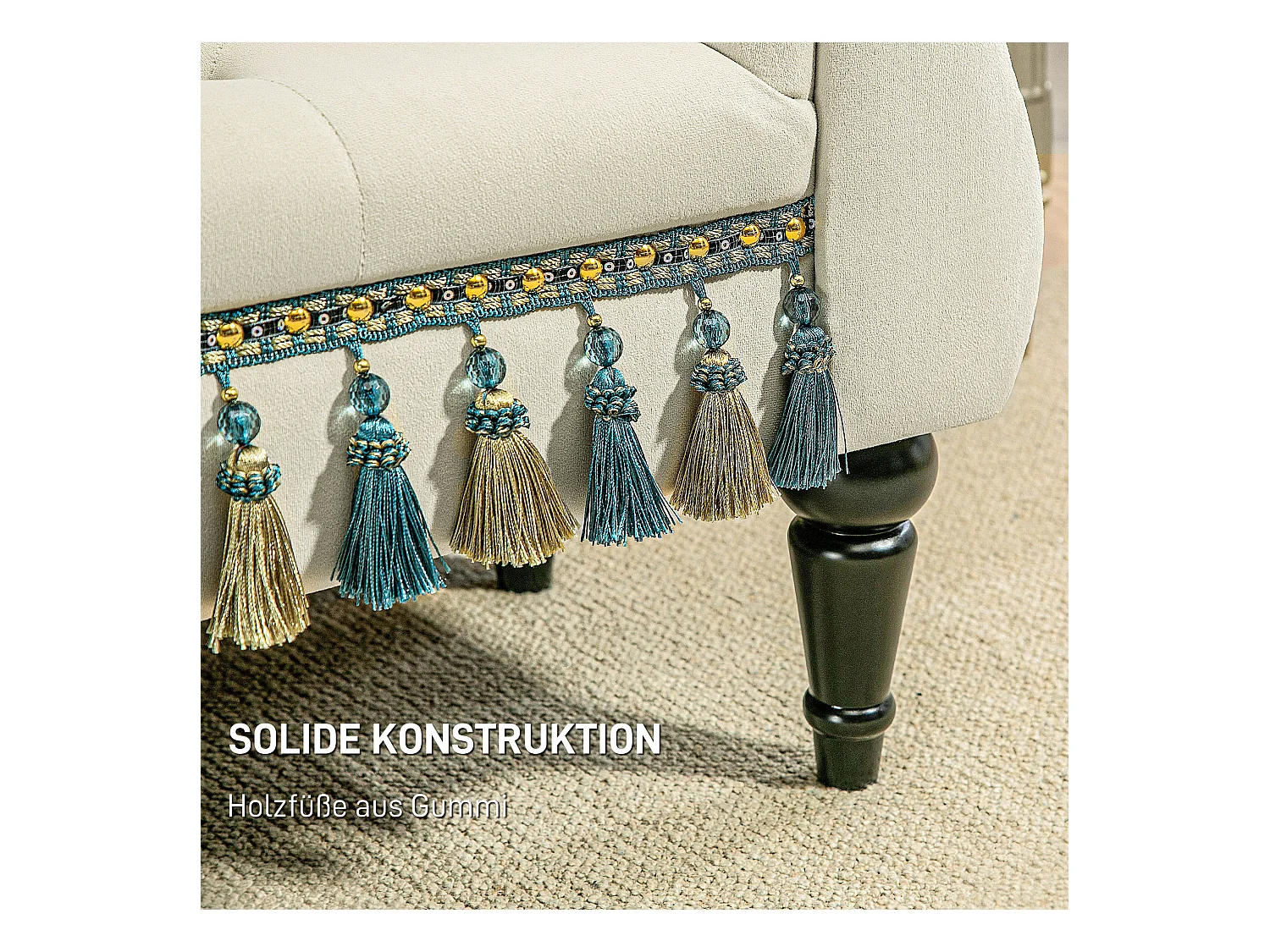 Polsterbank Schlafzimmer mit Armlehne, Vintage-Design in Samtoptik, Holzbeine