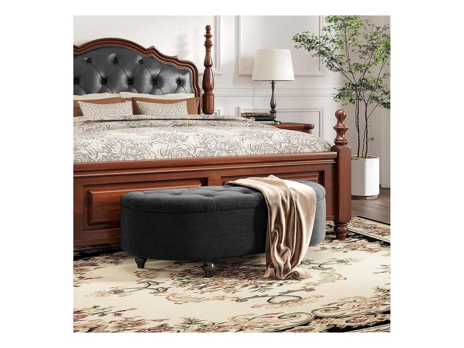 Banc avec rangement et couvercle ouvert,banc rembourré en velours,gris foncé,120x46x42cm