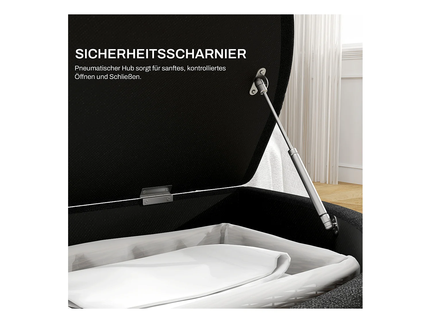 Banc avec rangement et couvercle ouvert,banc rembourré en velours,gris foncé,120x46x42cm