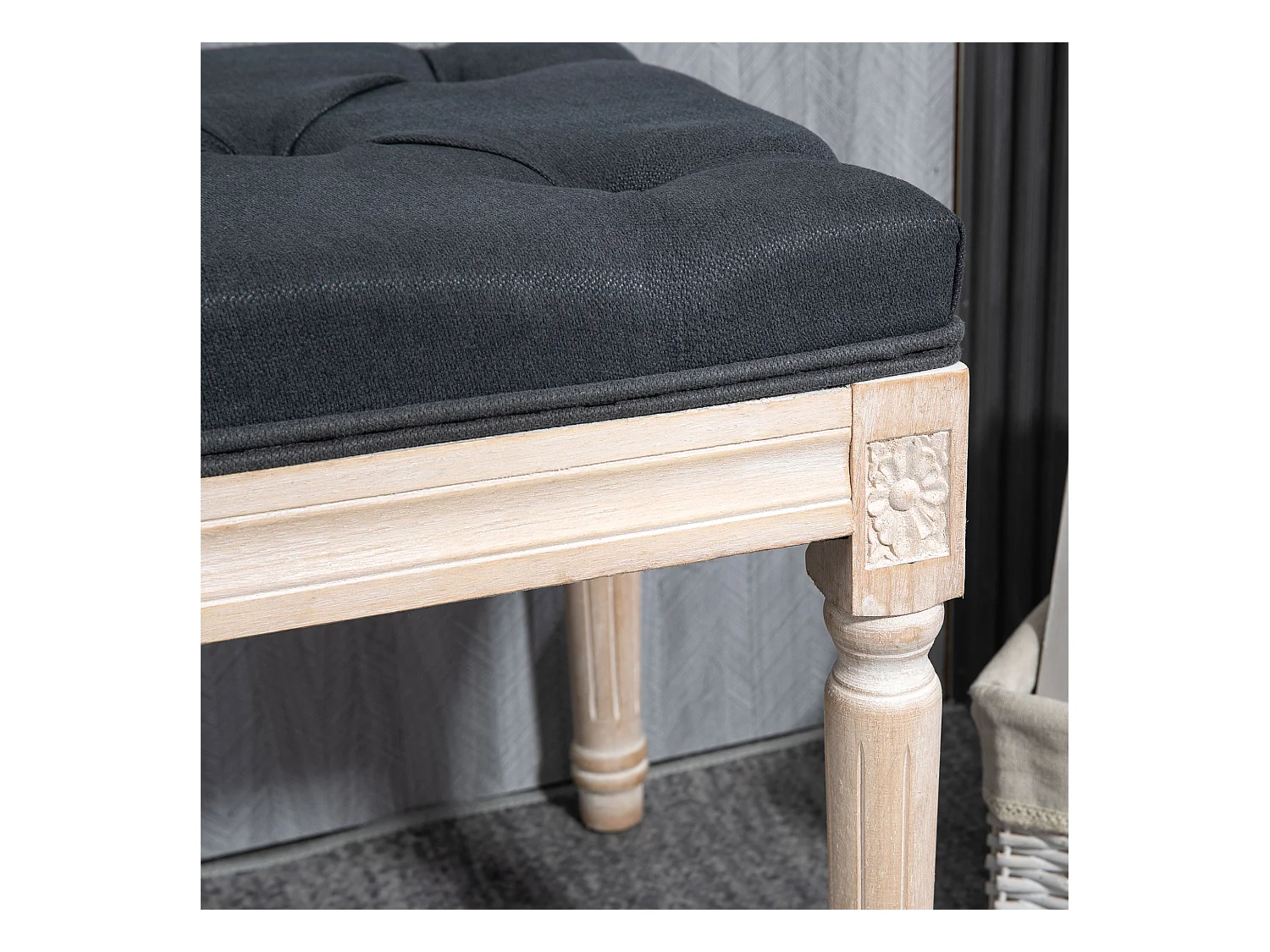 Polsterbank Vintage 80x40x43cm Sitzbank Bettbank Flurbank mit Knöpfen in Leinenoptik