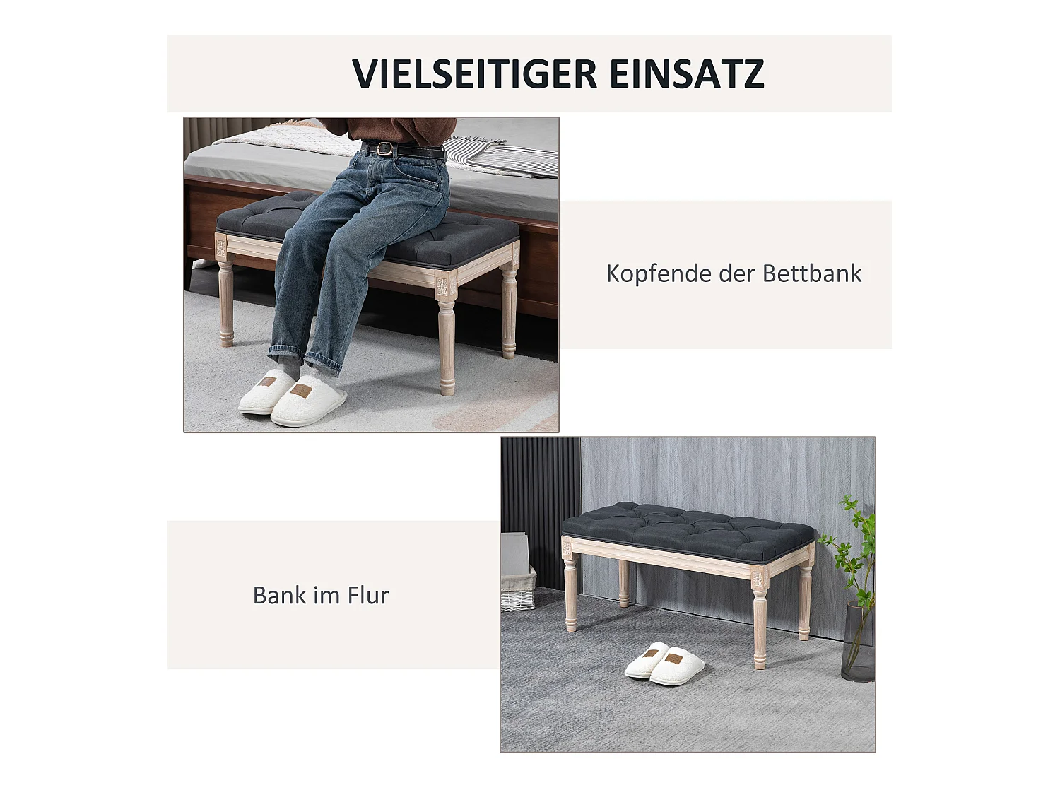 Polsterbank Vintage 80x40x43cm Sitzbank Bettbank Flurbank mit Knöpfen in Leinenoptik