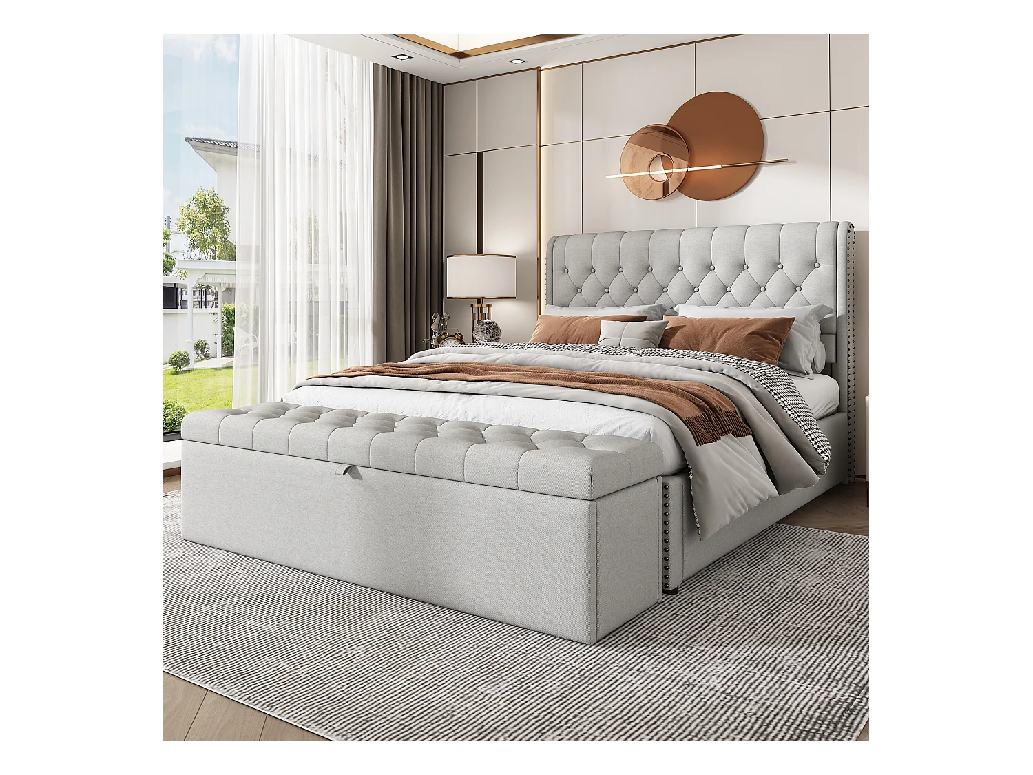 Leinen, Polsterbank, 141*41.5*47cm,Gepolsterte Sitzbank, Betthocker, Bank mit Stauraum