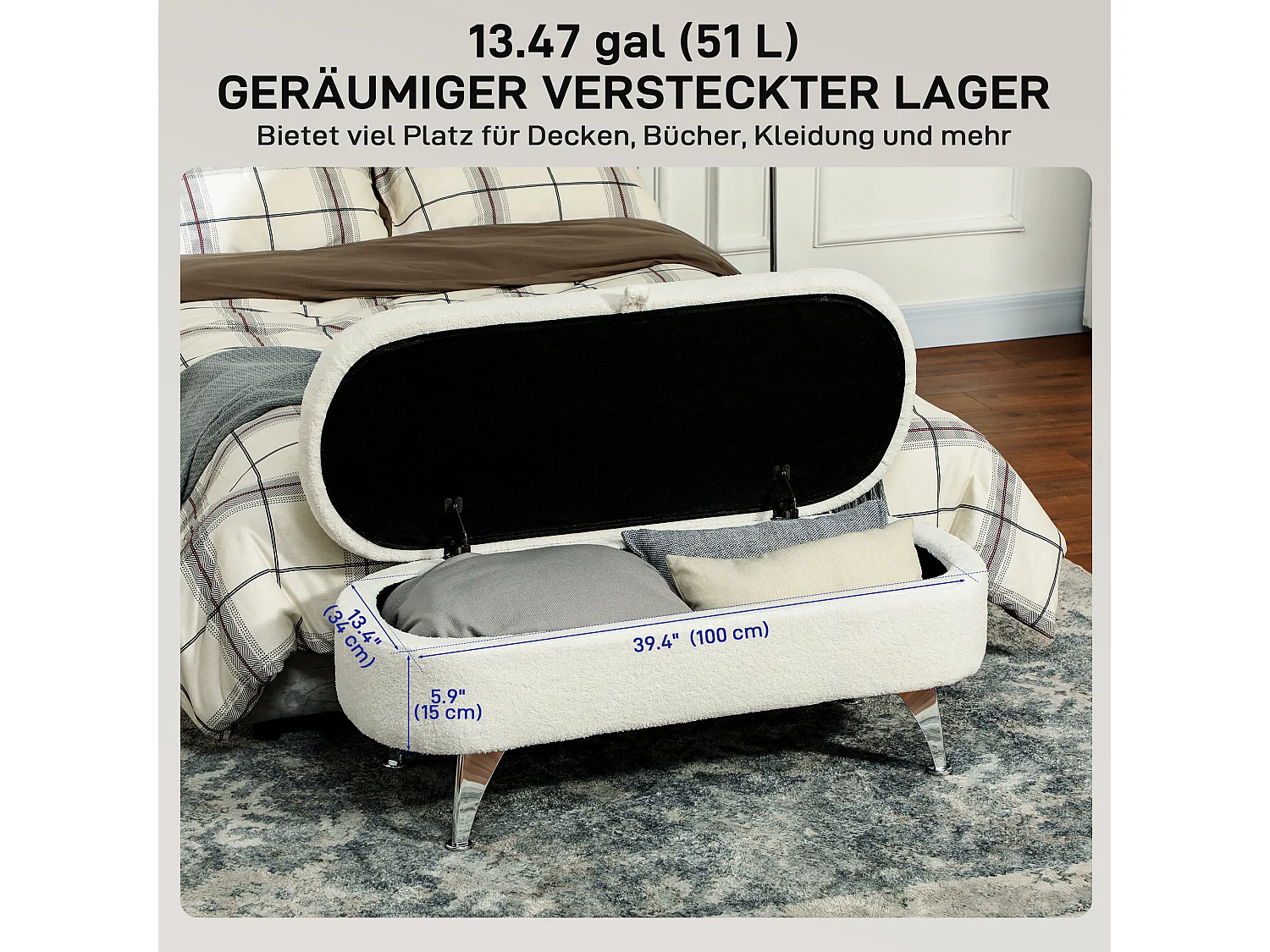 Banco con almacenaje,Banco tapizado con tapa,Baúl con almacenaje Con aspecto de terciopelo Teddy