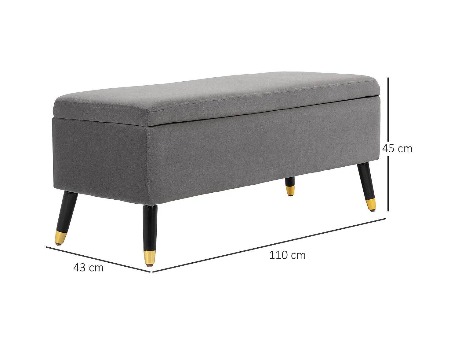 Banc rembourré avec espace de rangement,banc coffre en métal et bois d'hévéa,gris