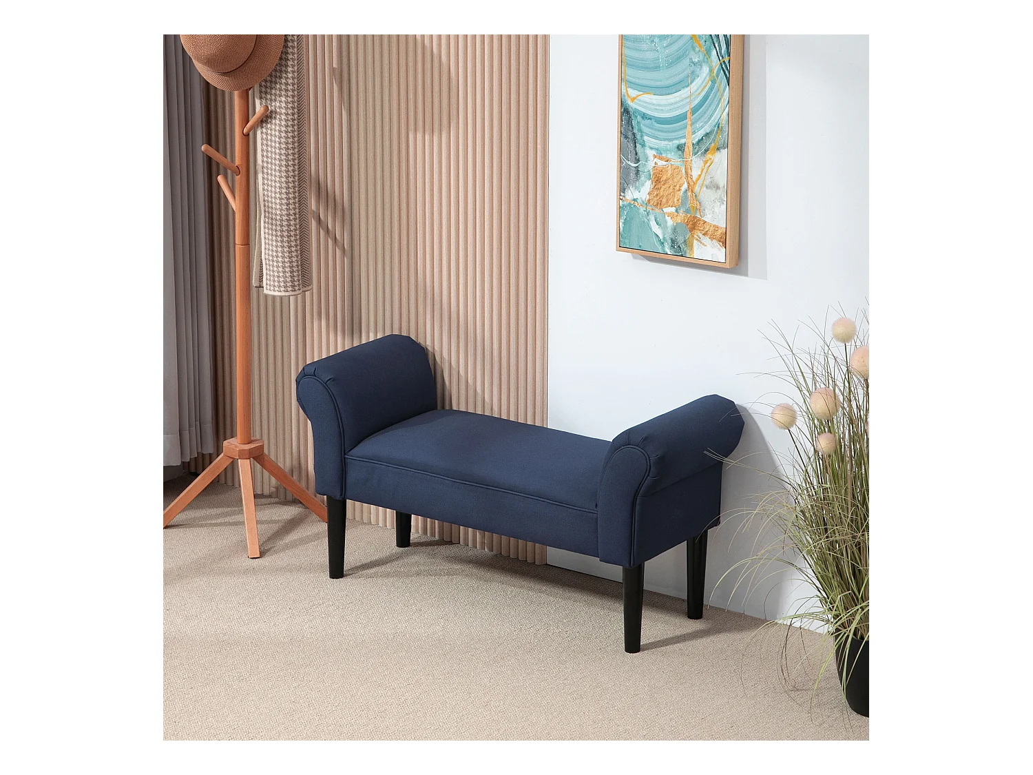 Banc de lit,banc rembourré,banc d'assise,banc de couloir toile,bleu,102 x 36 x 51 cm