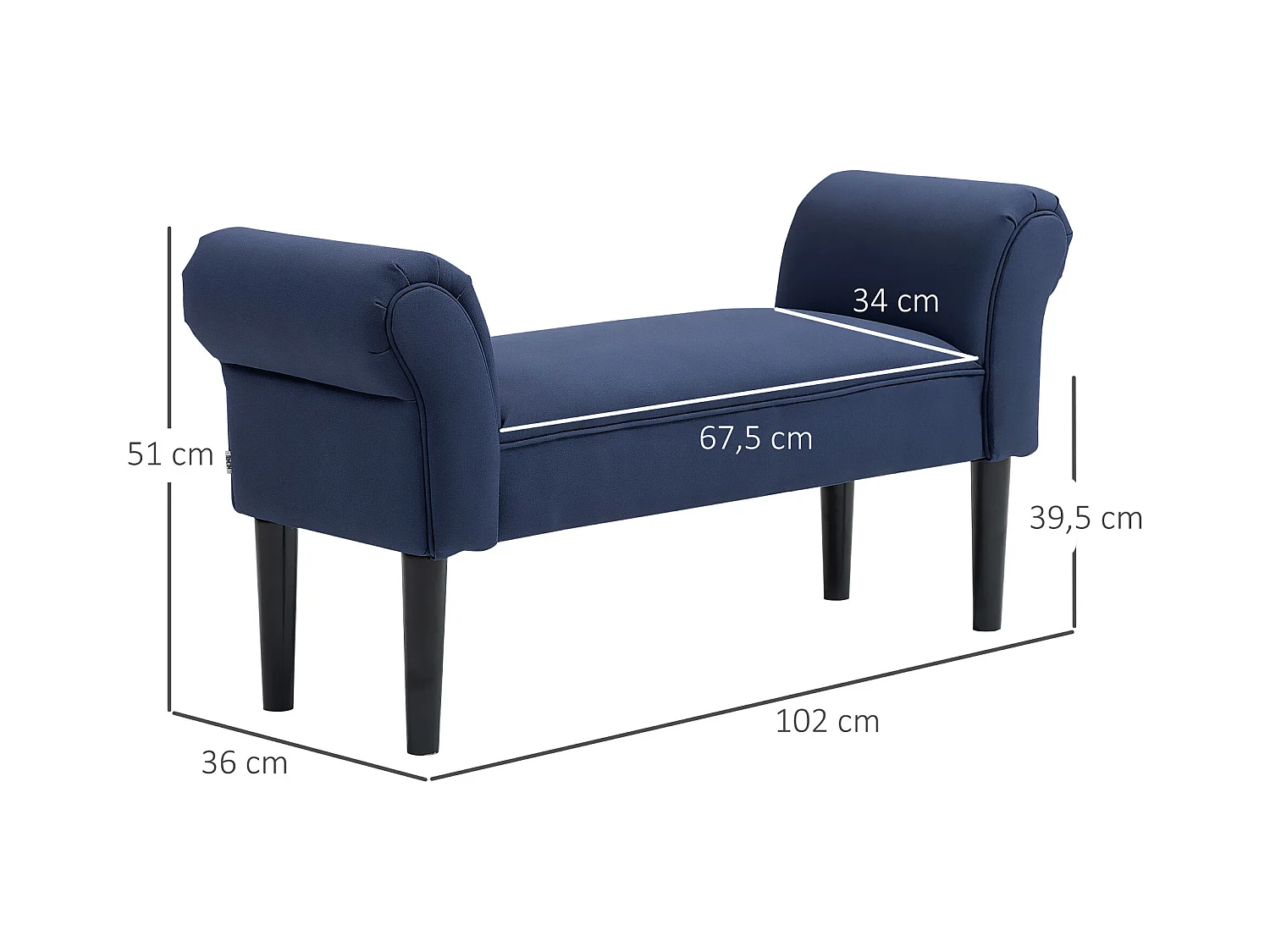 Banc de lit,banc rembourré,banc d'assise,banc de couloir toile,bleu,102 x 36 x 51 cm
