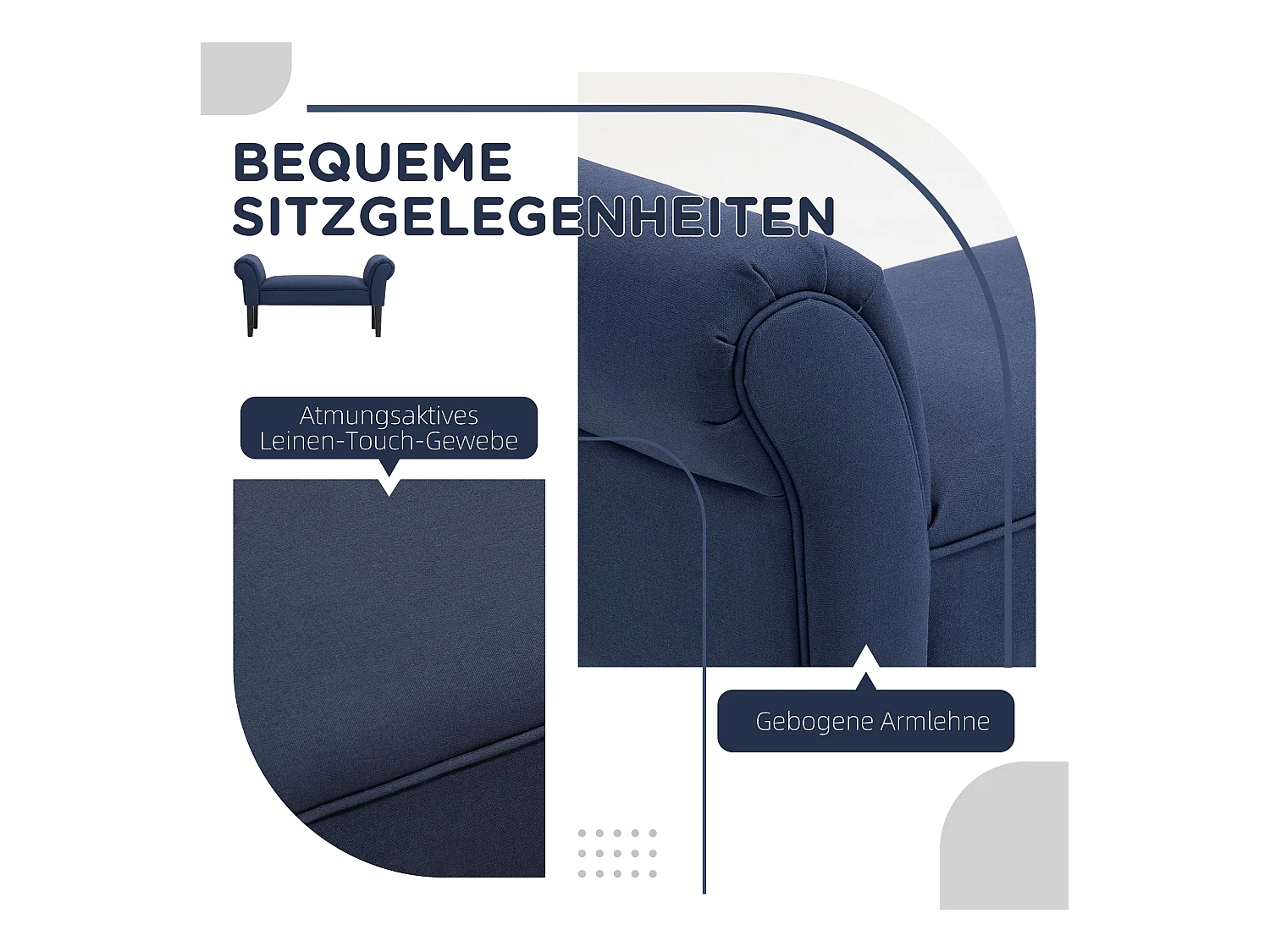 Banc de lit,banc rembourré,banc d'assise,banc de couloir toile,bleu,102 x 36 x 51 cm