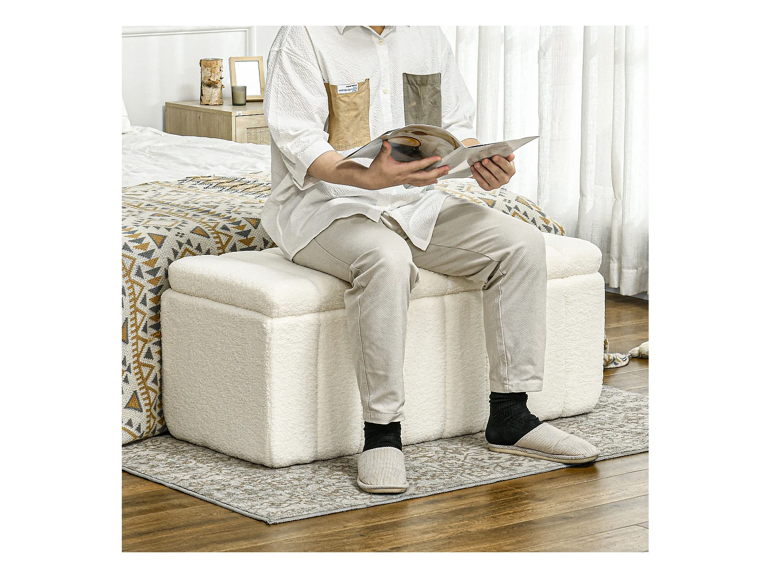 Banc avec espace de rangement Banc rembourré Banc de lit avec pieds en bois 102x45x46cm