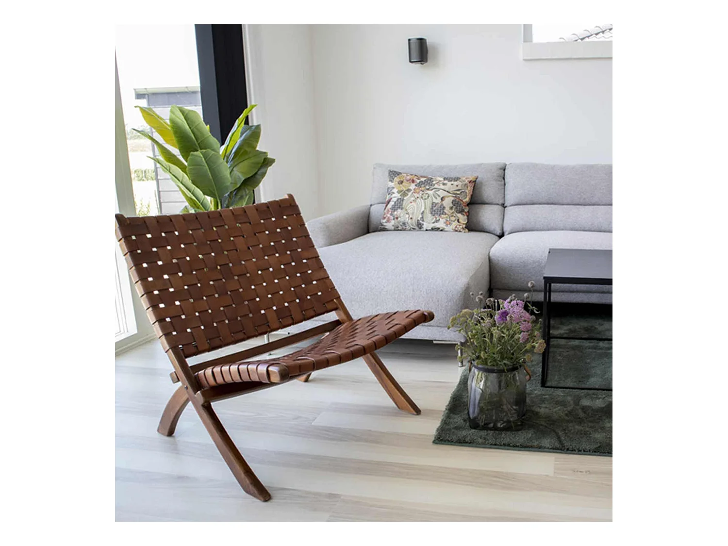 Chaise en teck et cuir marron PERUGIA