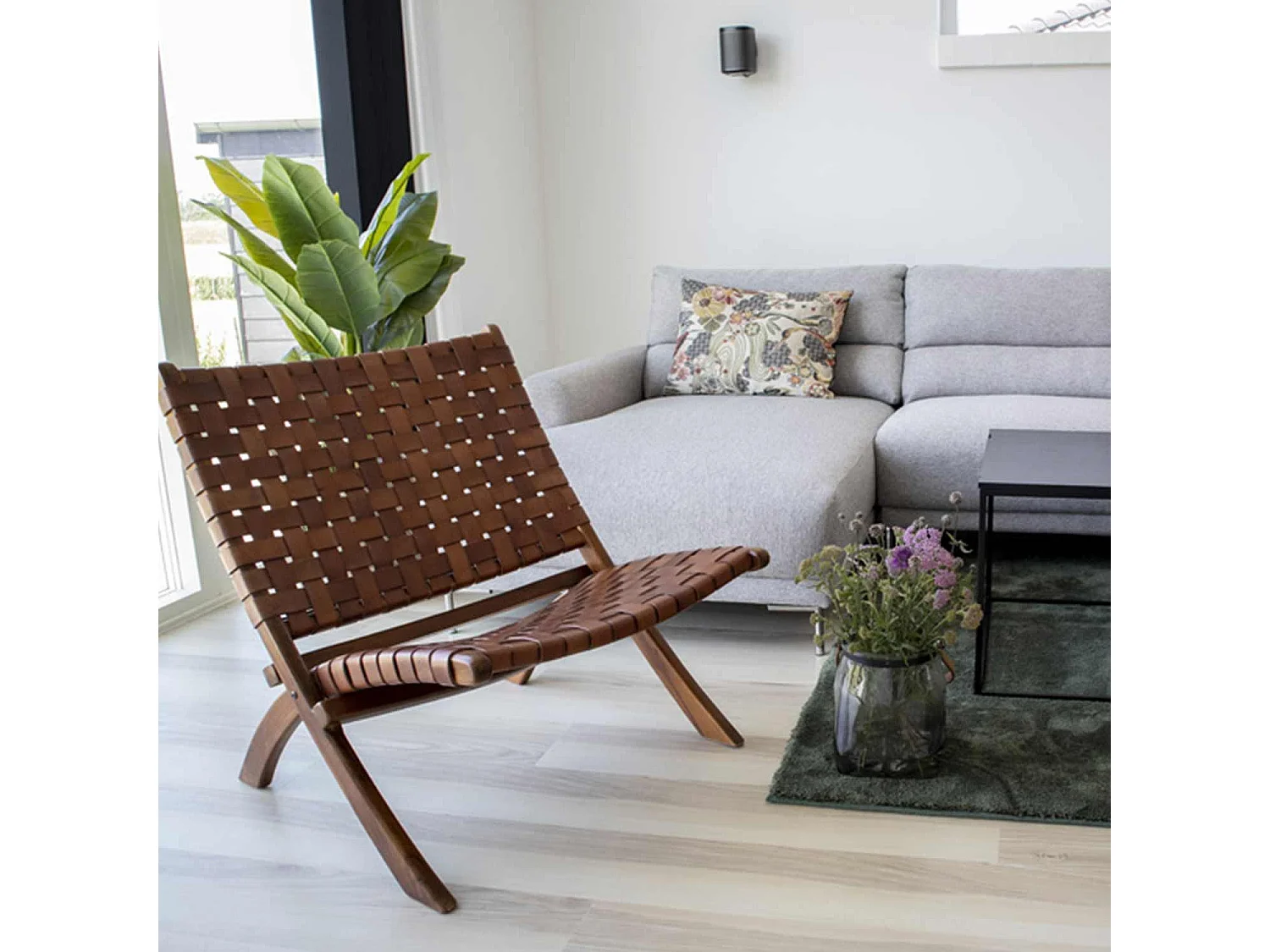 Chaise en teck et cuir marron PERUGIA