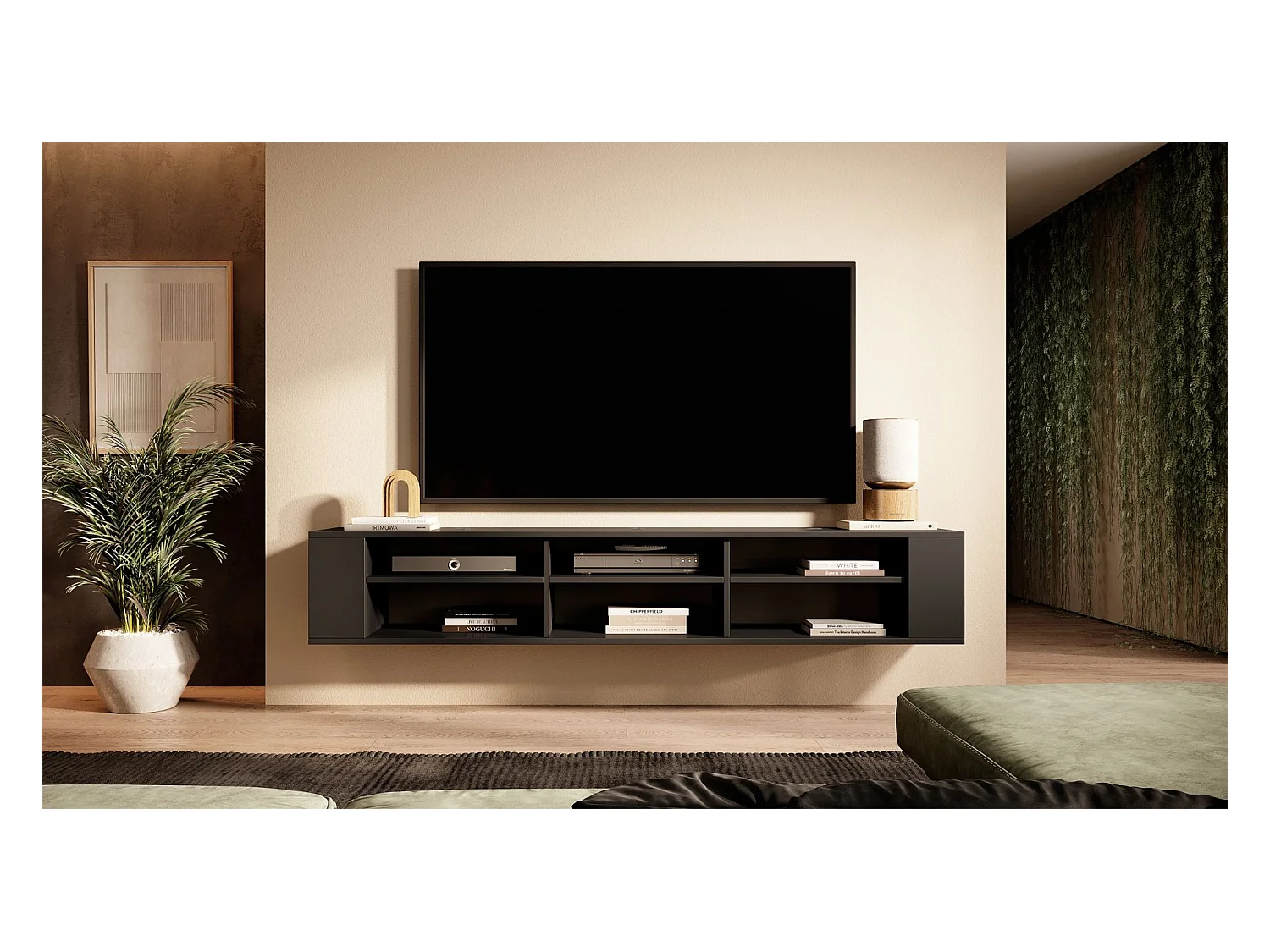 TV-meuble avec 6 compartiments - Noir - 175 cm - WALL