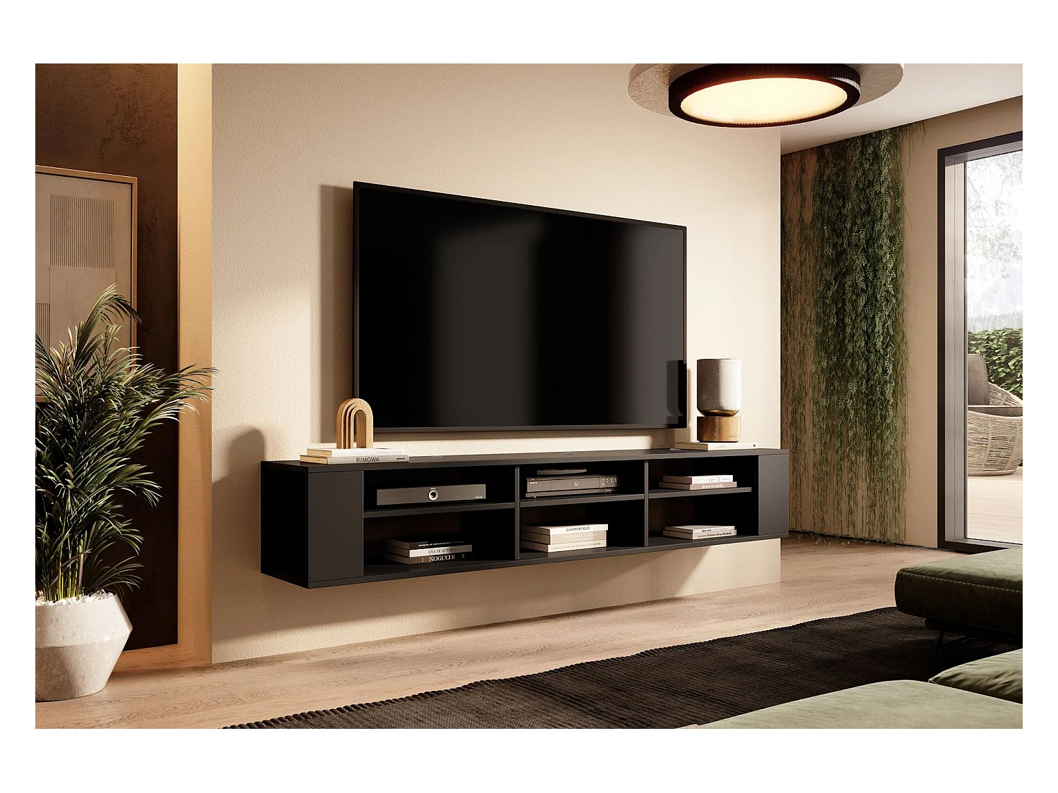 TV-meuble avec 6 compartiments - Noir - 175 cm - WALL
