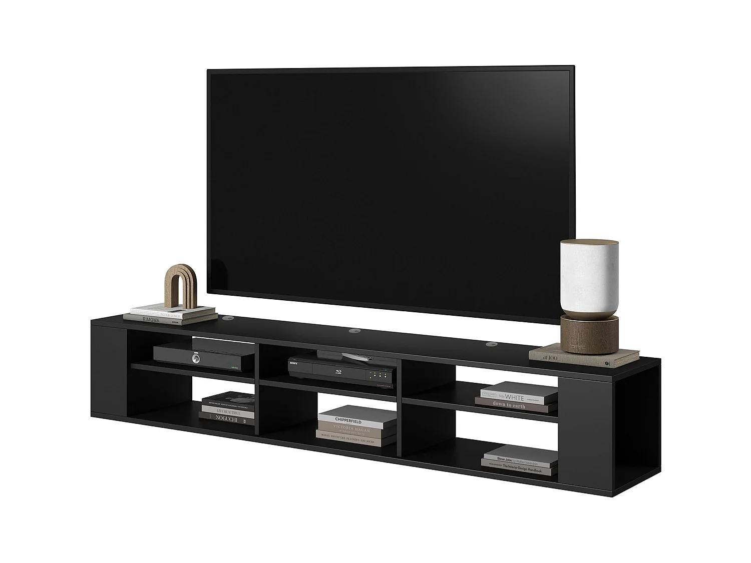 TV-meuble avec 6 compartiments - Noir - 175 cm - WALL