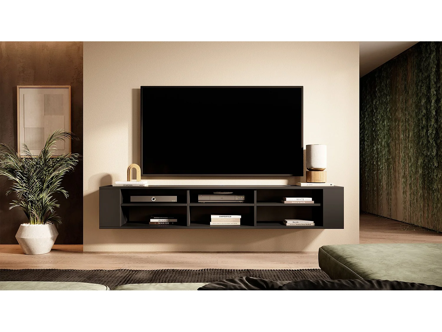 TV-meuble avec 6 compartiments - Noir - 175 cm - WALL