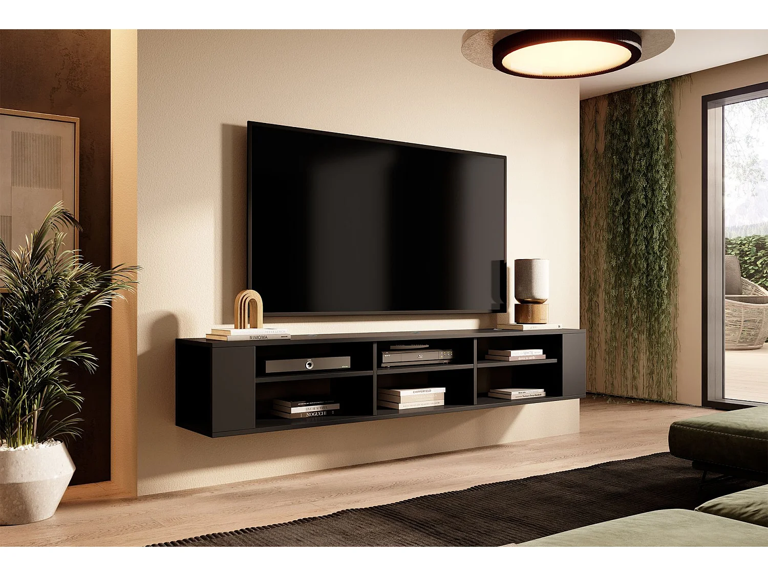 TV-meuble avec 6 compartiments - Noir - 175 cm - WALL