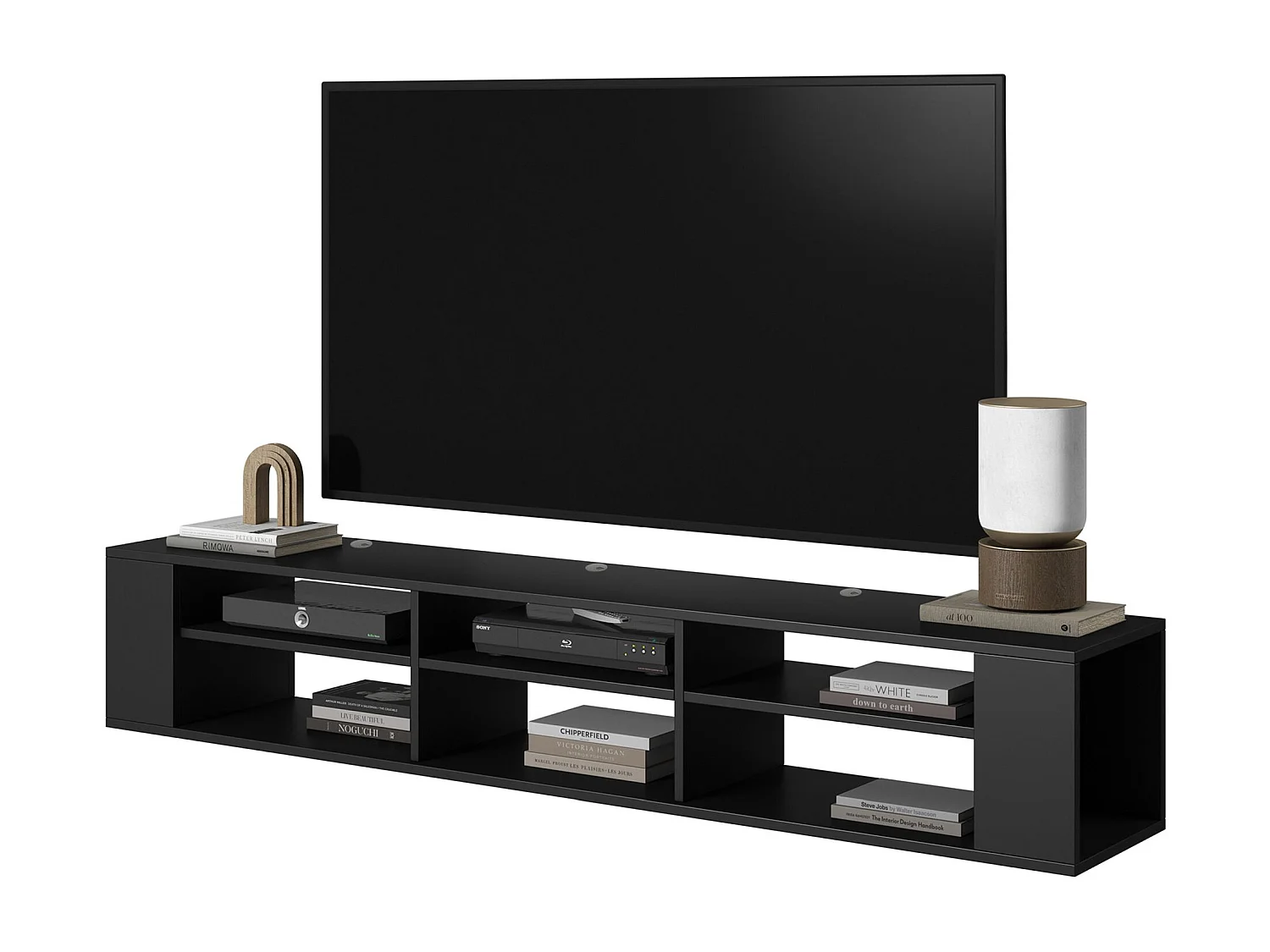 TV-meuble avec 6 compartiments - Noir - 175 cm - WALL