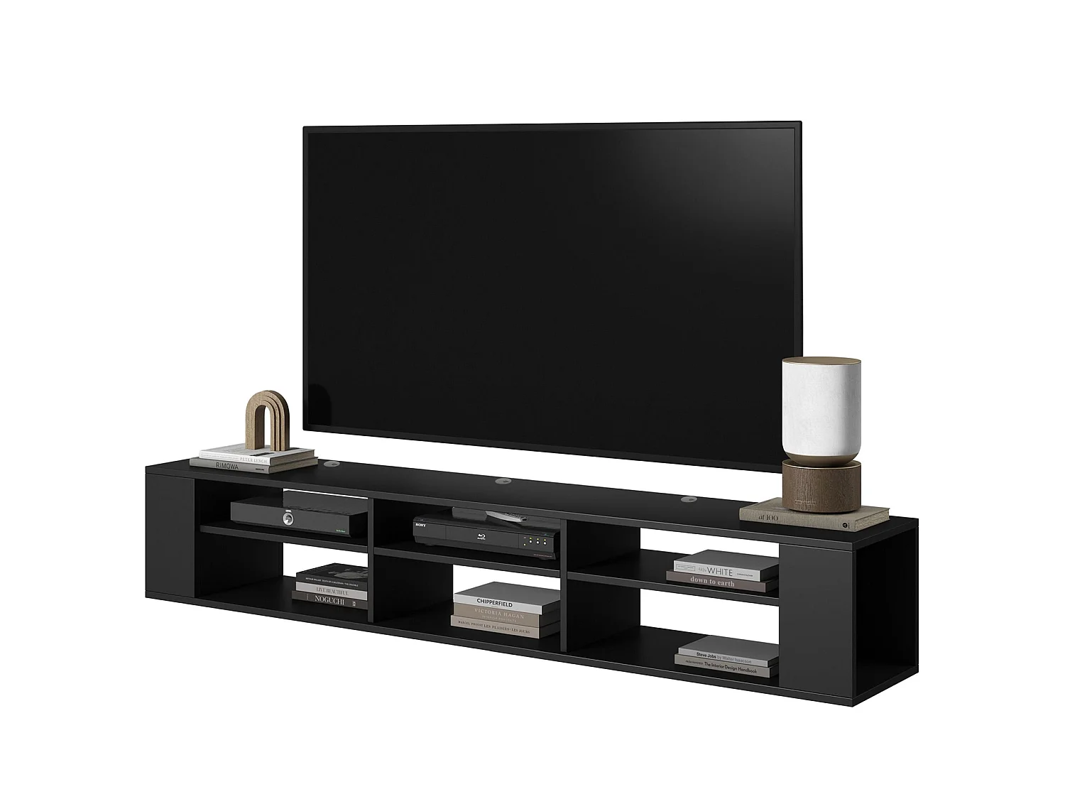 TV-meuble avec 6 compartiments - Noir - 175 cm - WALL