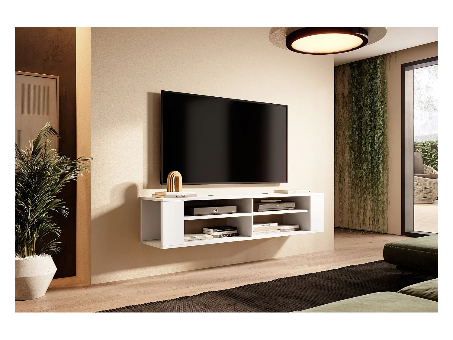 TV-meuble avec 4 compartiments - Blanc - 140 cm - WALL