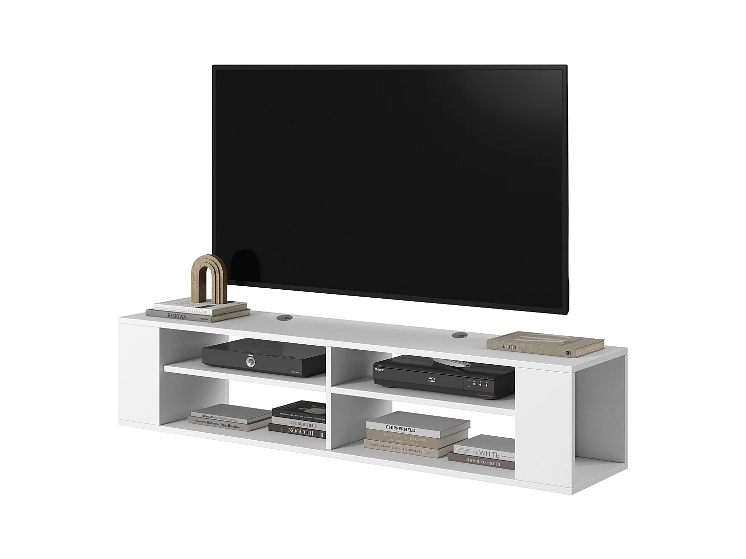 TV-meuble avec 4 compartiments - Blanc - 140 cm - WALL