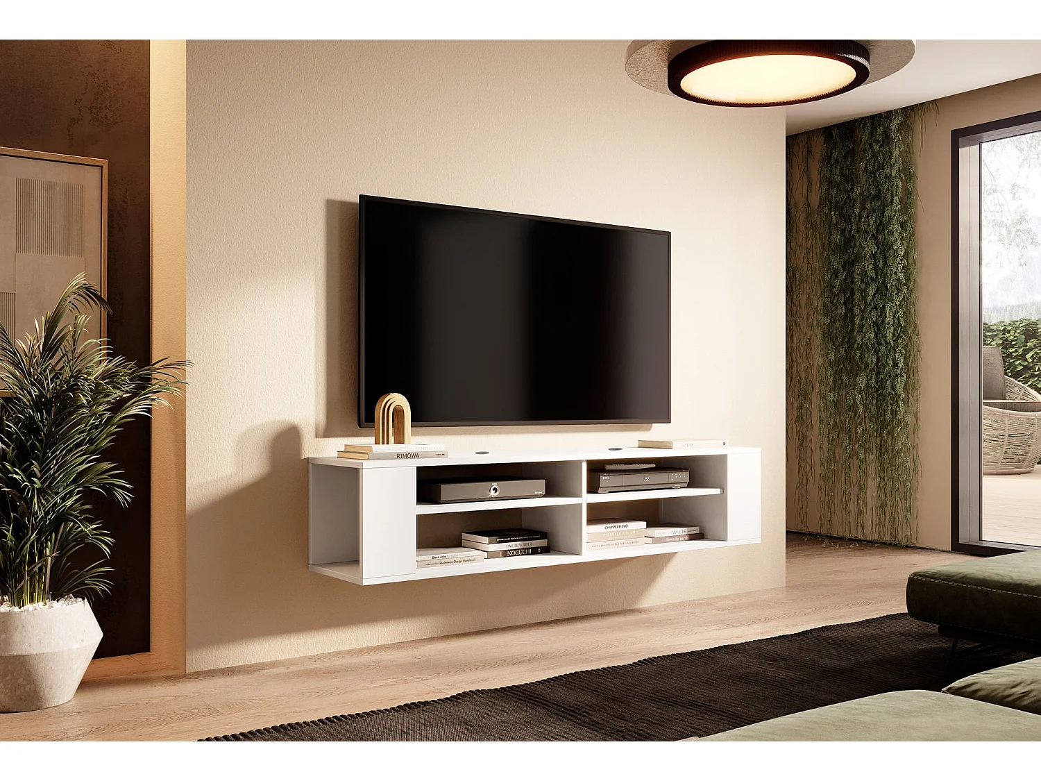TV-meuble avec 4 compartiments - Blanc - 140 cm - WALL