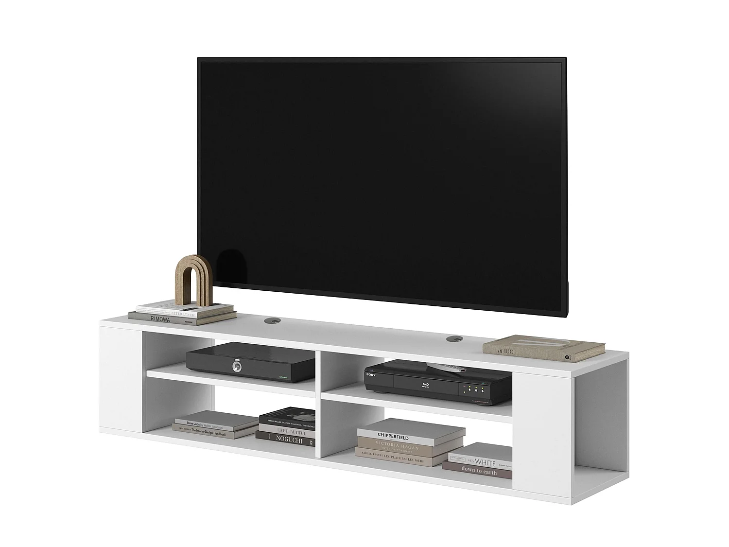 TV-meuble avec 4 compartiments - Blanc - 140 cm - WALL