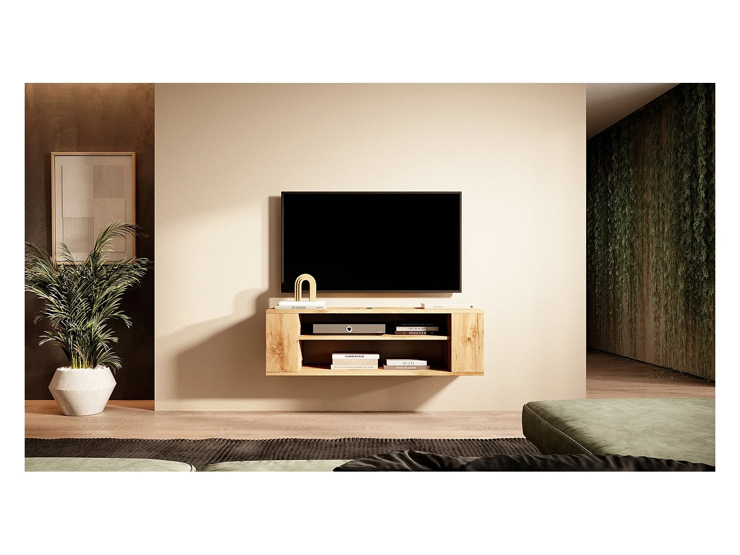 TV-meuble avec 2 compartiments - Imitation chêne - 100 cm - WALL