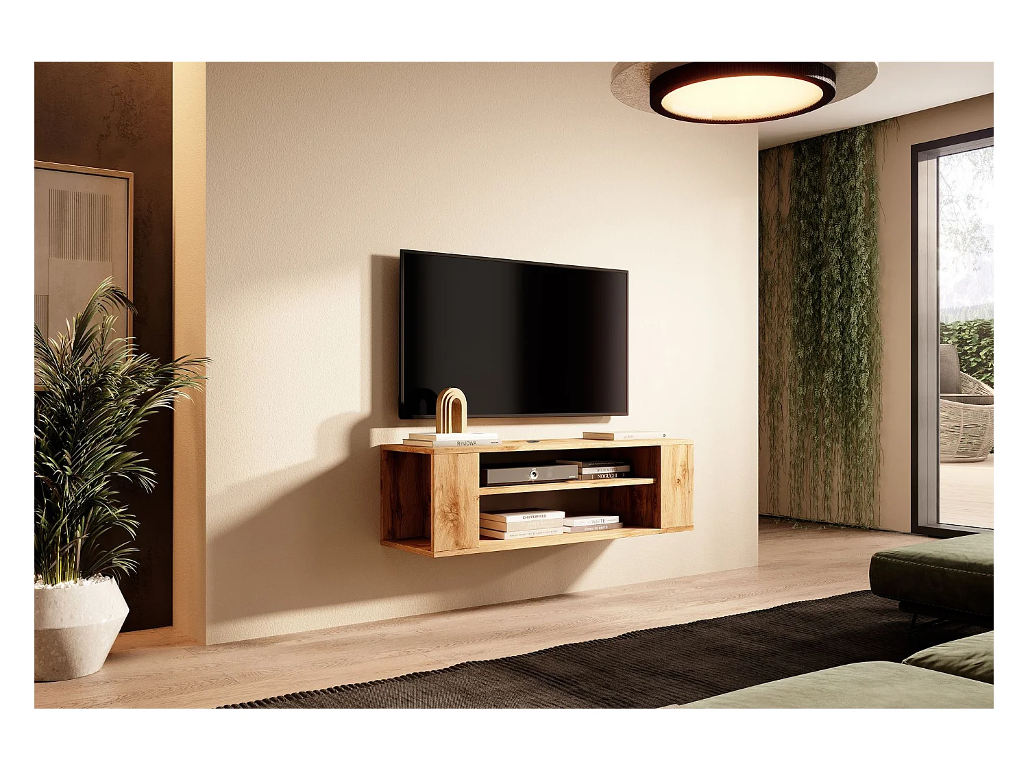 TV-meuble avec 2 compartiments - Imitation chêne - 100 cm - WALL