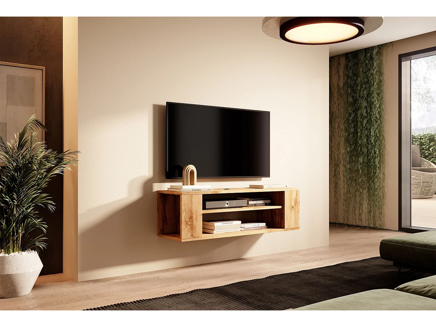 TV-meuble avec 2 compartiments - Imitation chêne - 100 cm - WALL