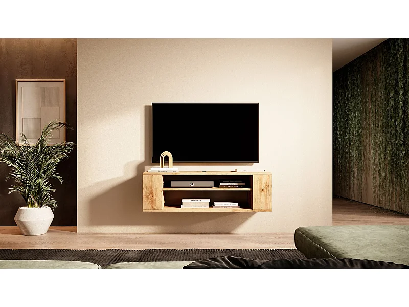 TV-meuble avec 2 compartiments - Imitation chêne - 100 cm - WALL