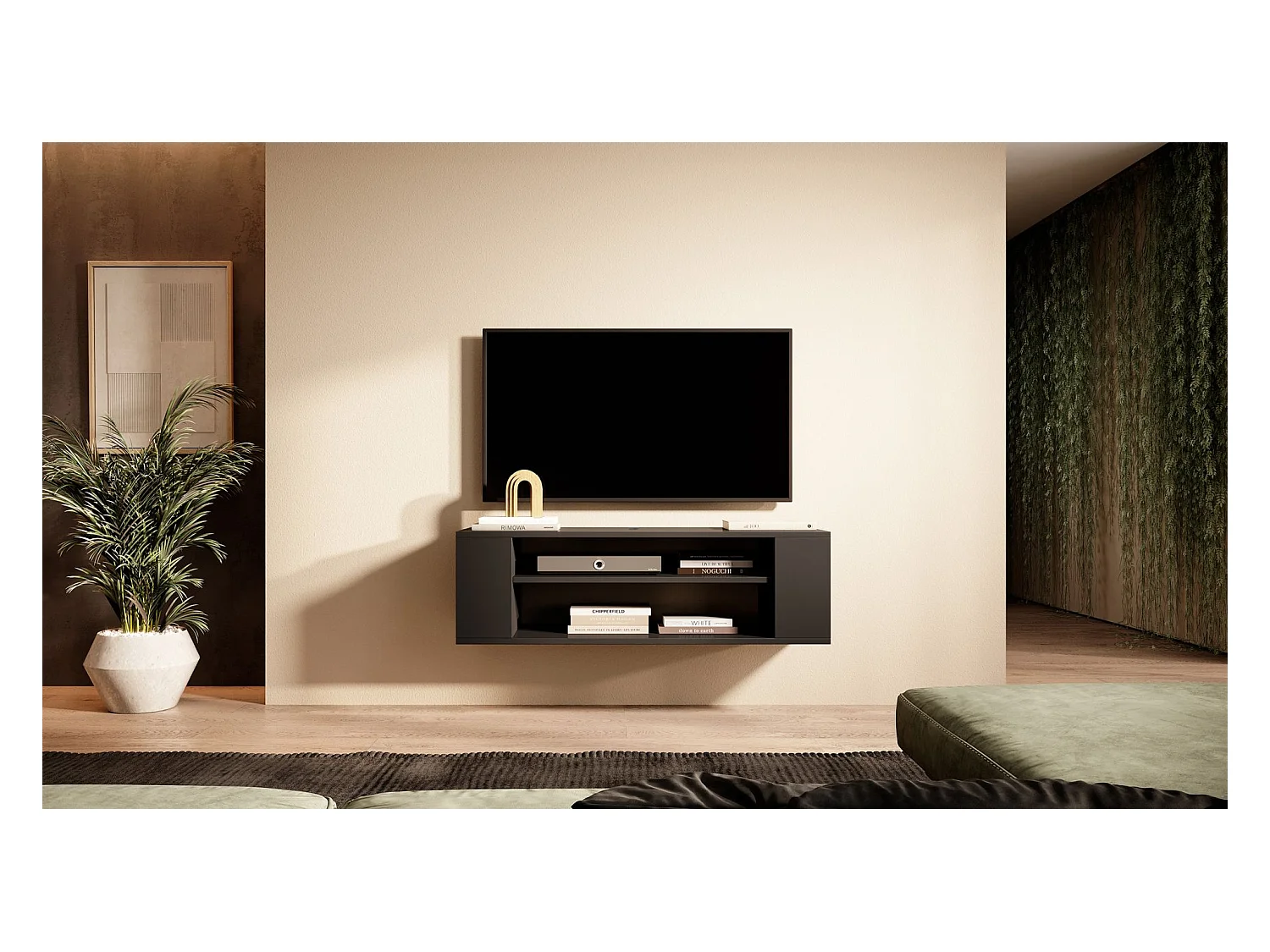TV-meuble avec 2 compartiments - Noir - 100 cm - WALL