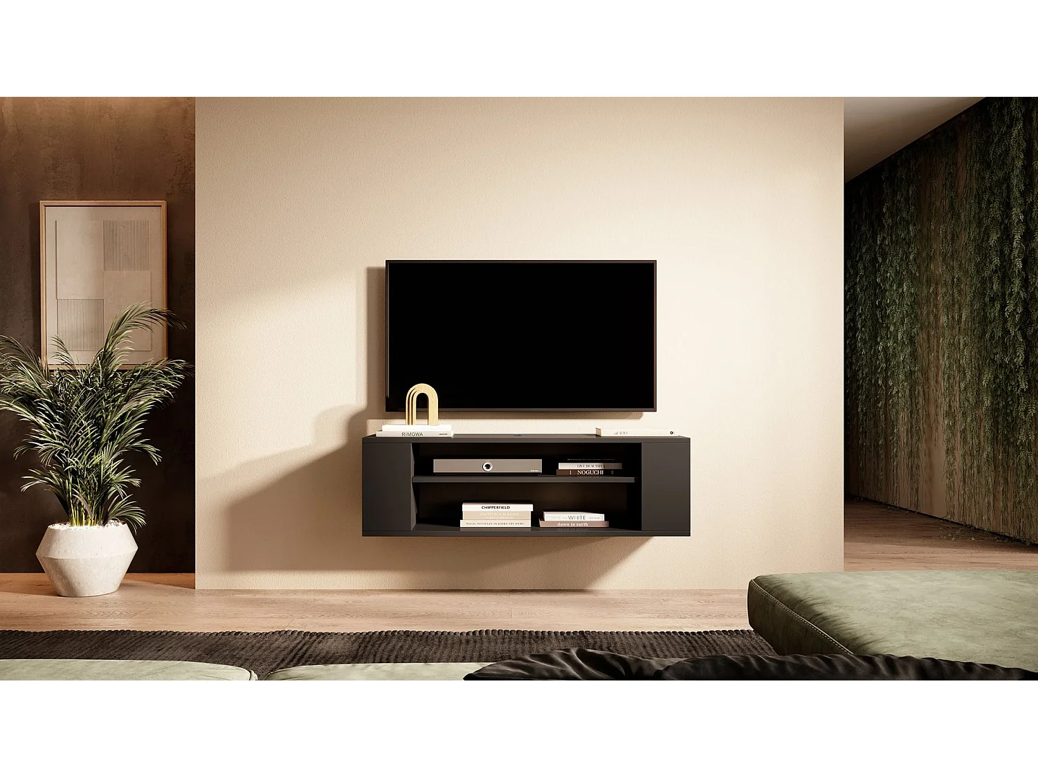 TV-meuble avec 2 compartiments - Noir - 100 cm - WALL