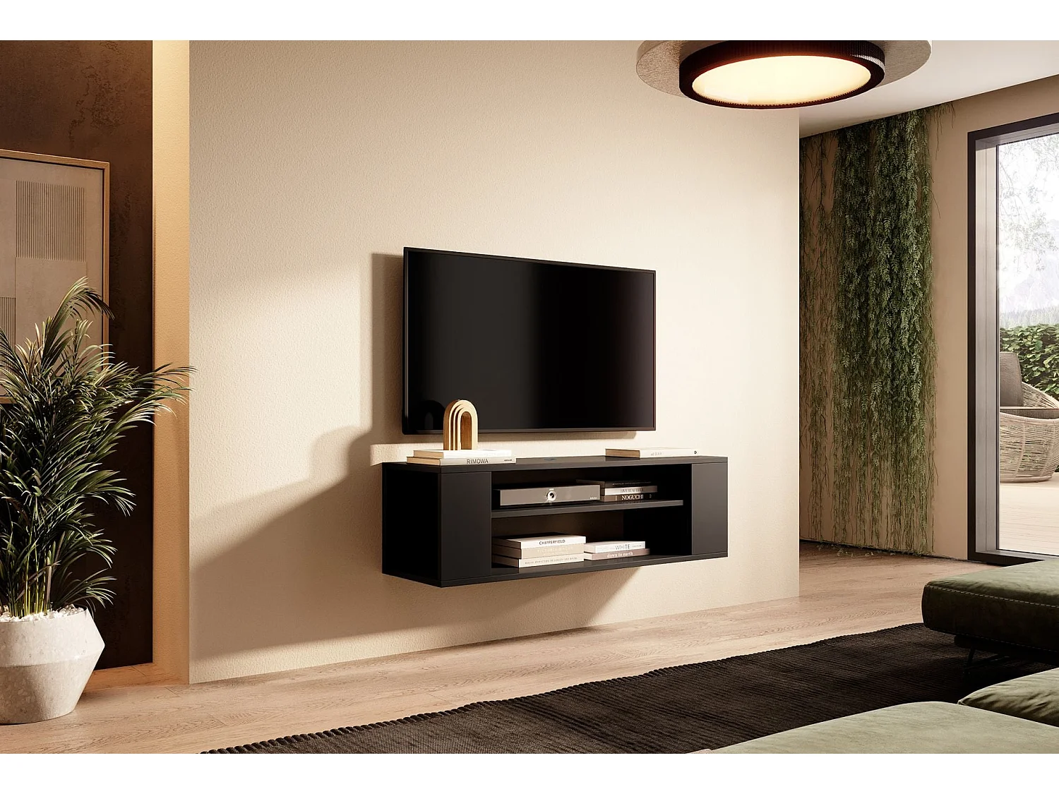 Mueble de TV con 2 compartimentos - Negro - 100 cm - WALL