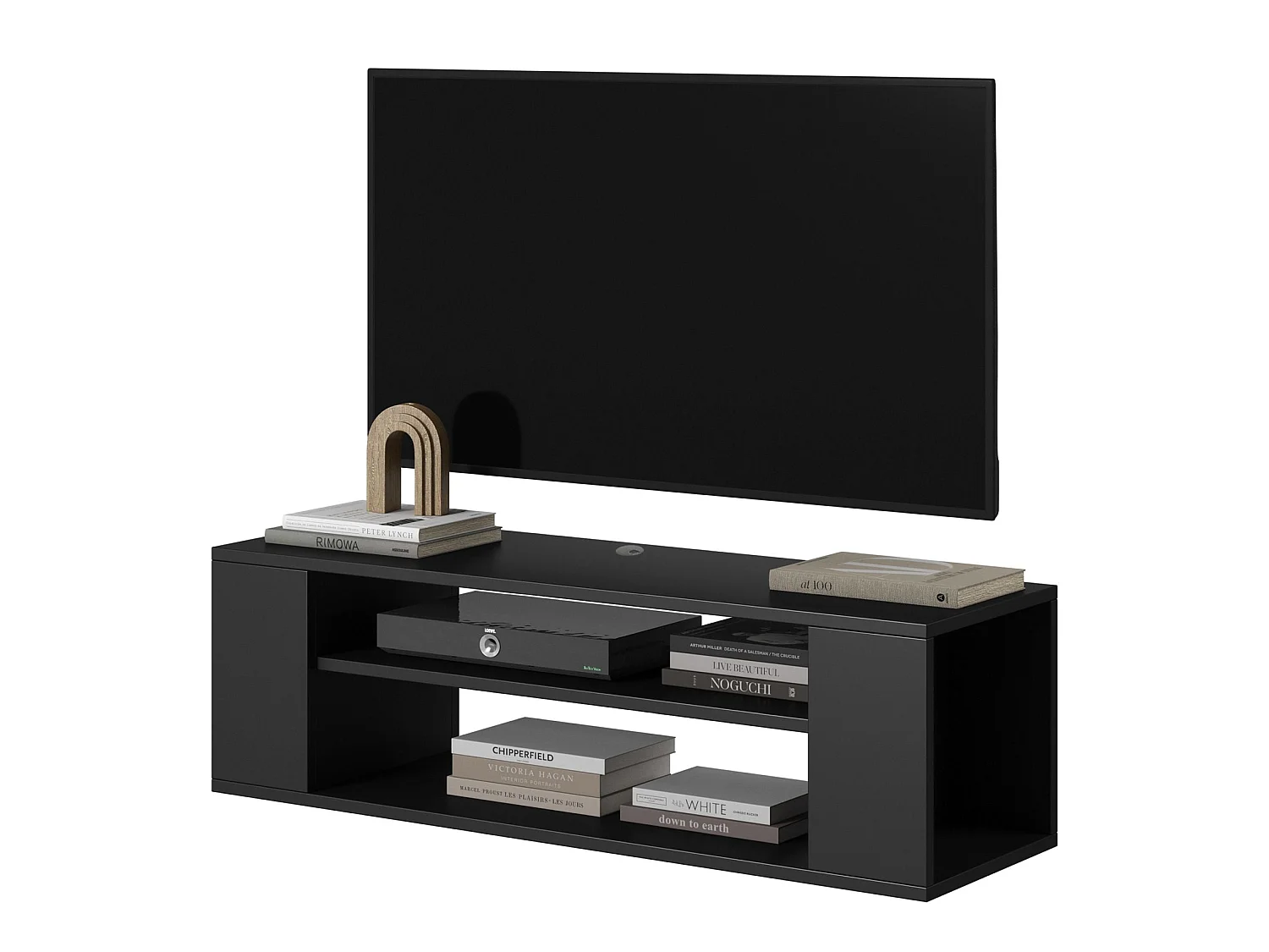 Mueble de TV con 2 compartimentos - Negro - 100 cm - WALL
